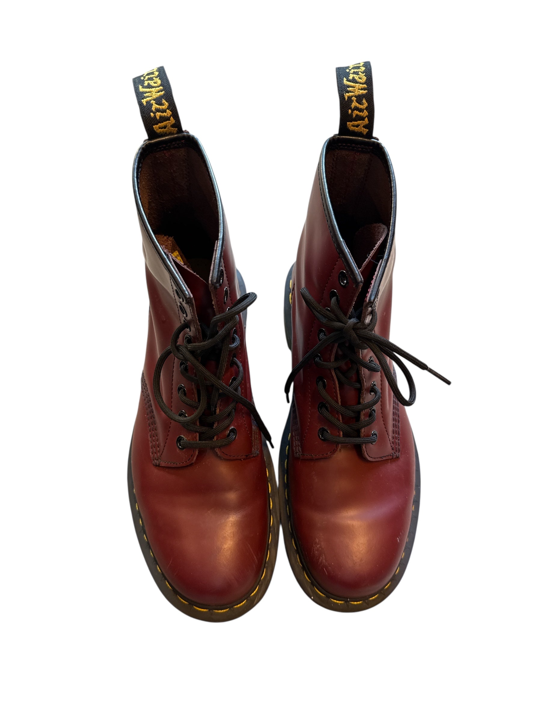 cherry red dr martens combat boots, 10 W