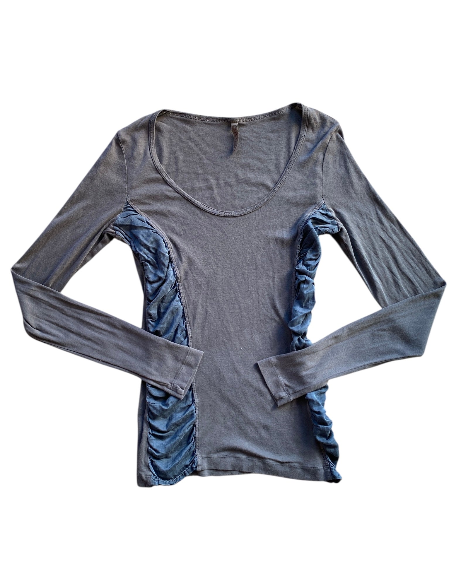 gray blue xcvi scoop neck top w ruch sides, s