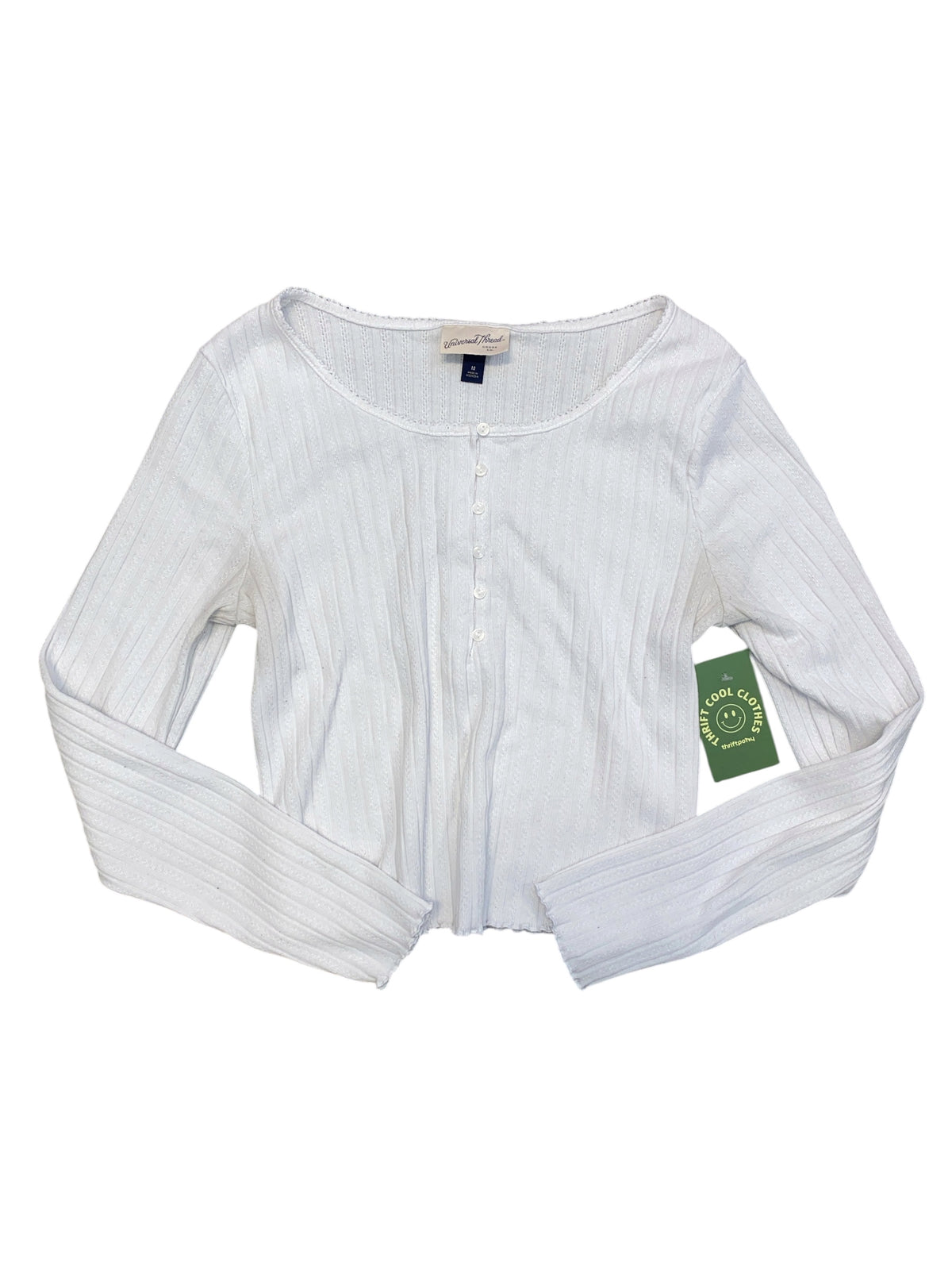 white universal thread ls henley w buttons, m