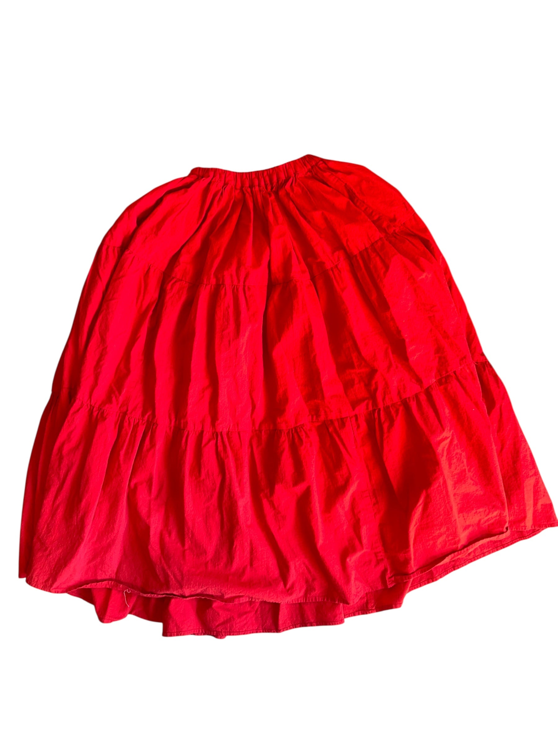 red  long smocked bubble skirt S