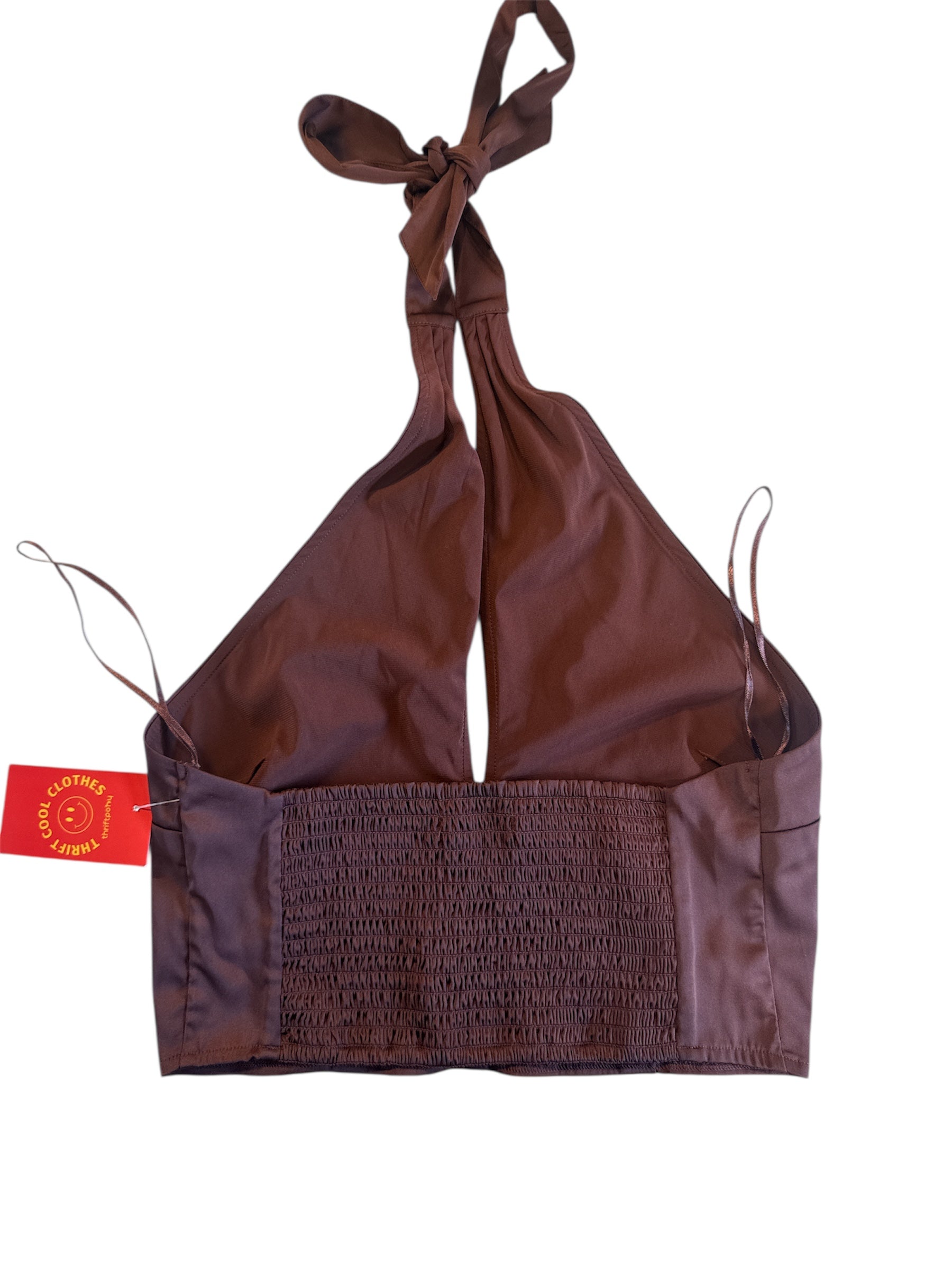 brown abercrombie satin halter top, m