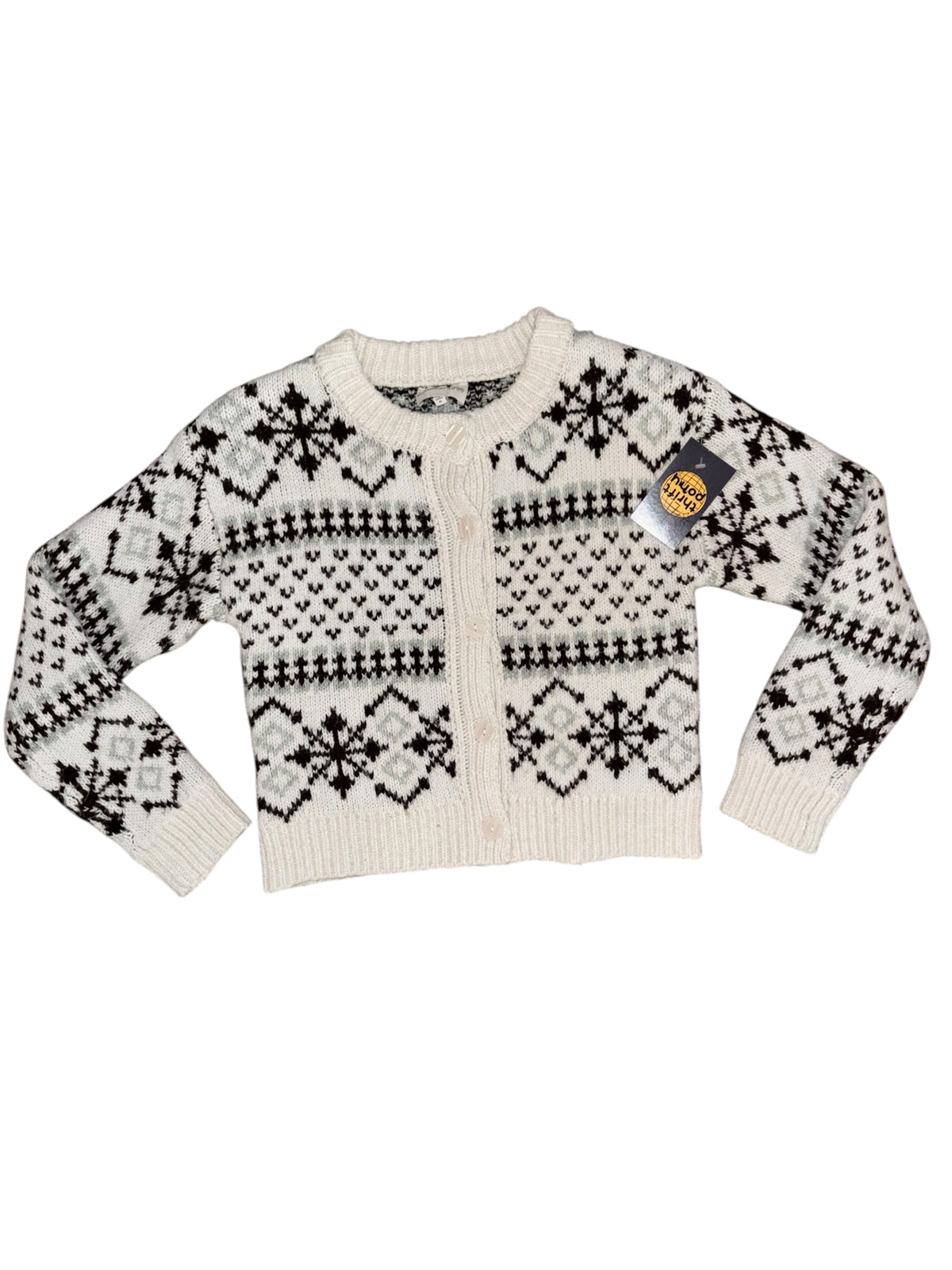 white multi freshman1996 patterned knit cardigan, xs