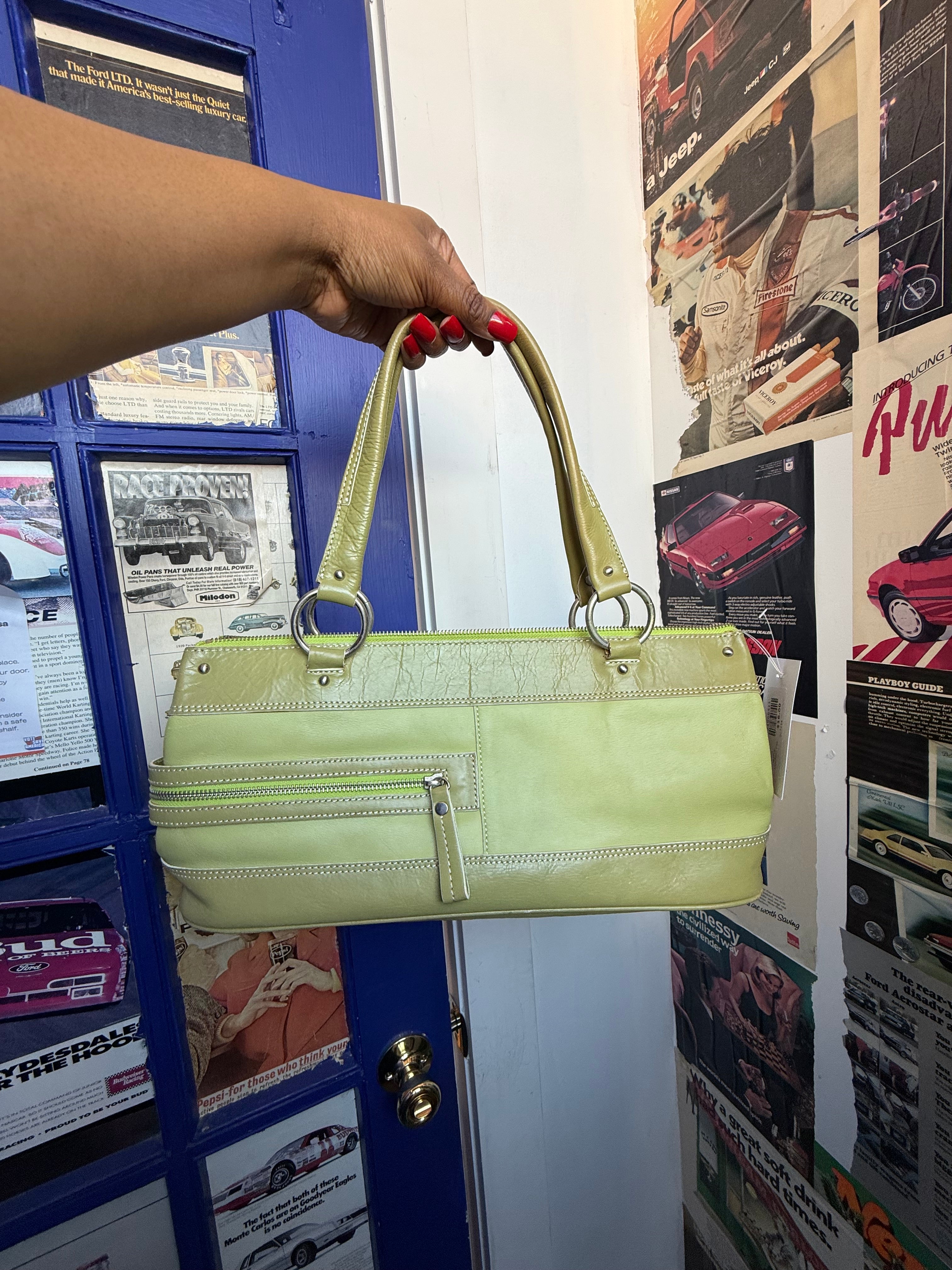 green kenneth cole leather shoulder bag