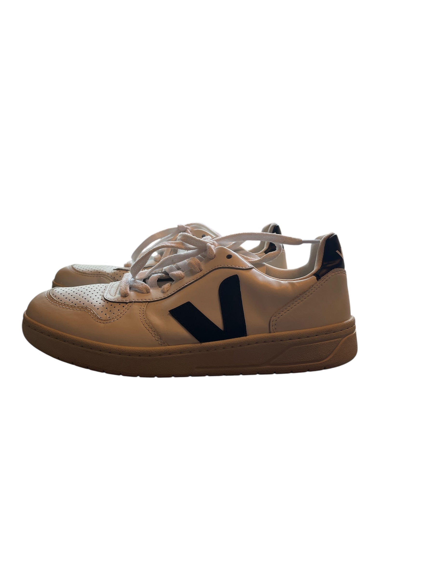 white black vejas branded sneakers, 8.5