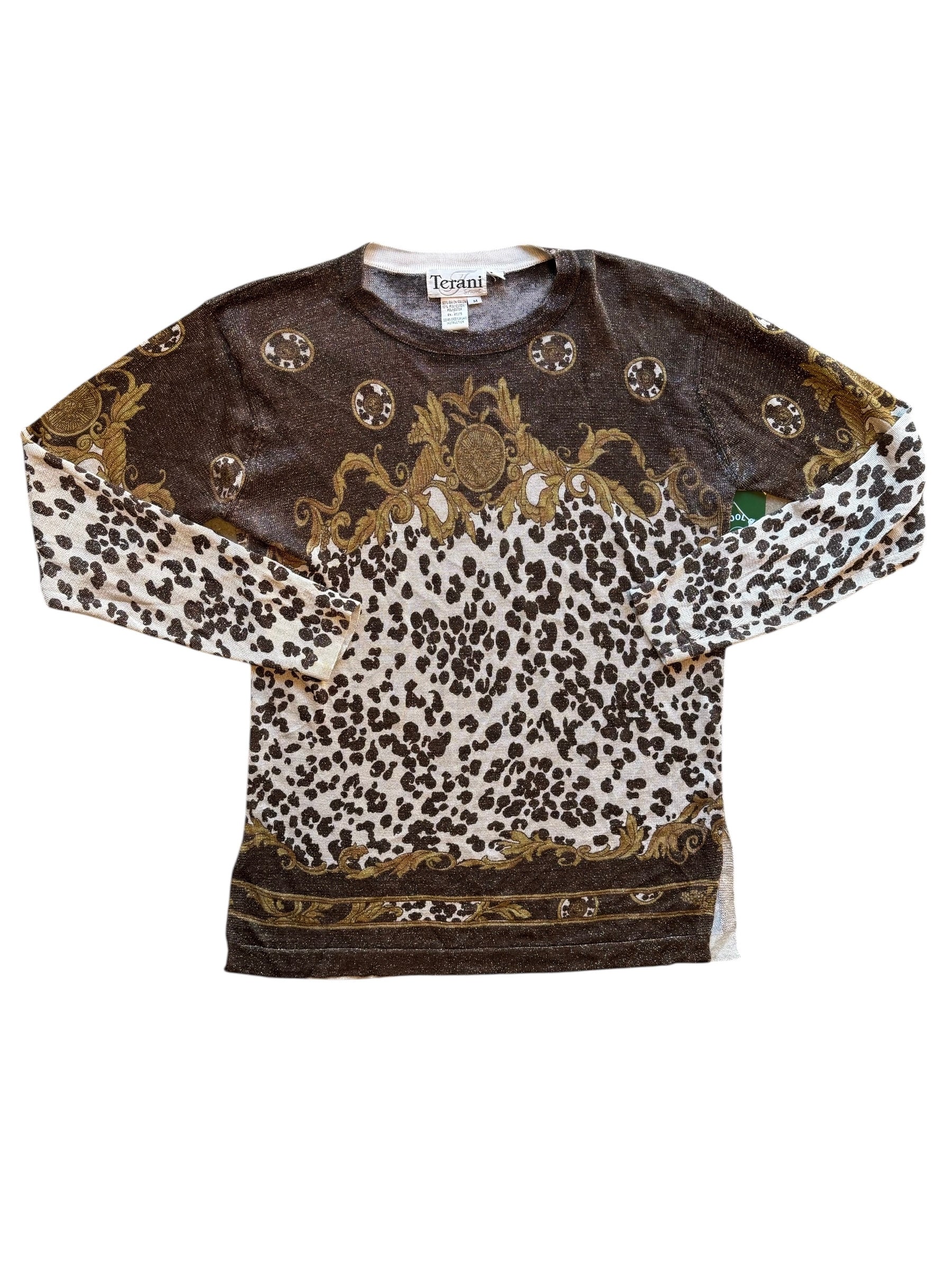 brown Terani sheer animal print sweater, M