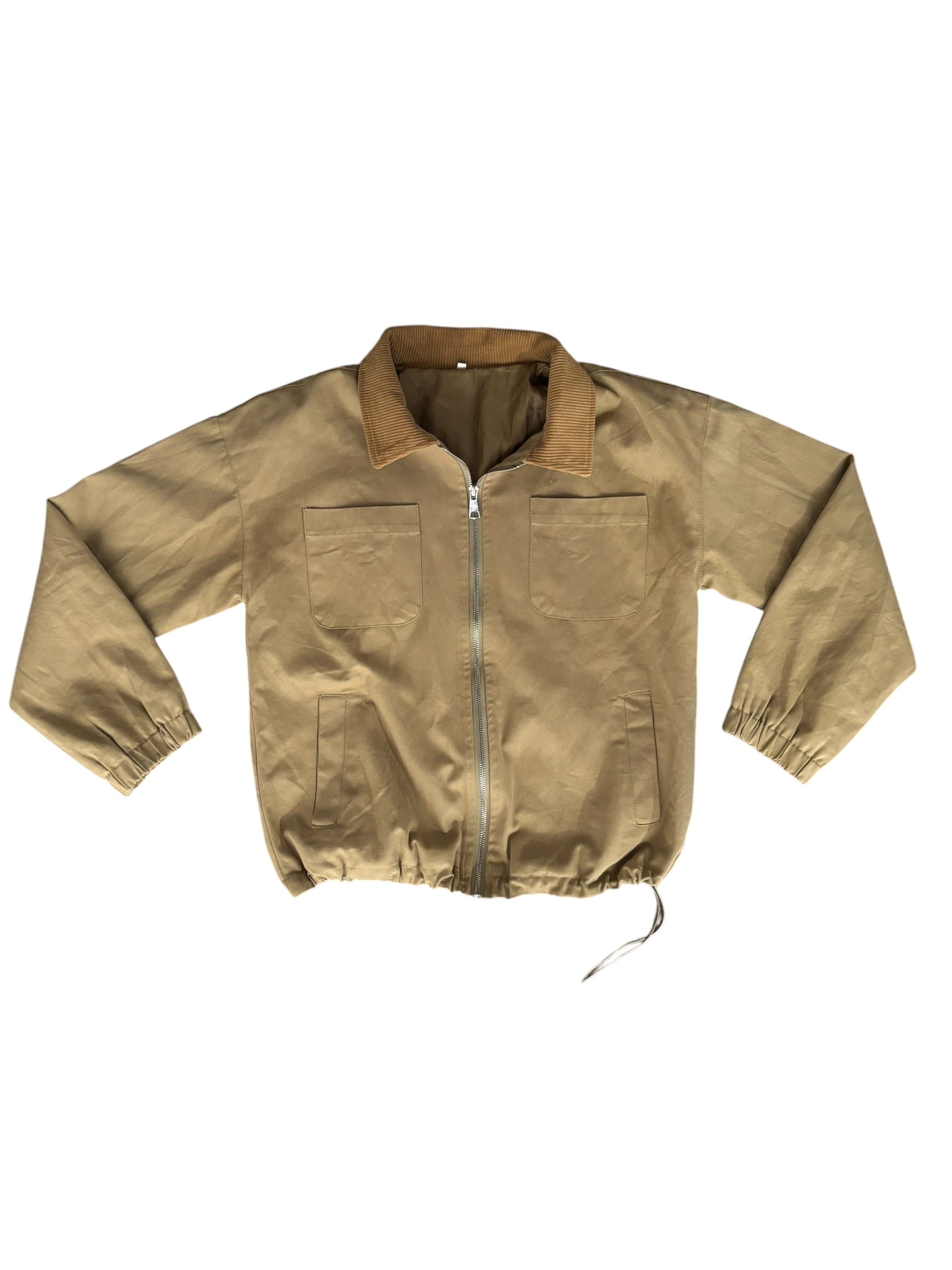 green tan  zip up collared jacket, xs