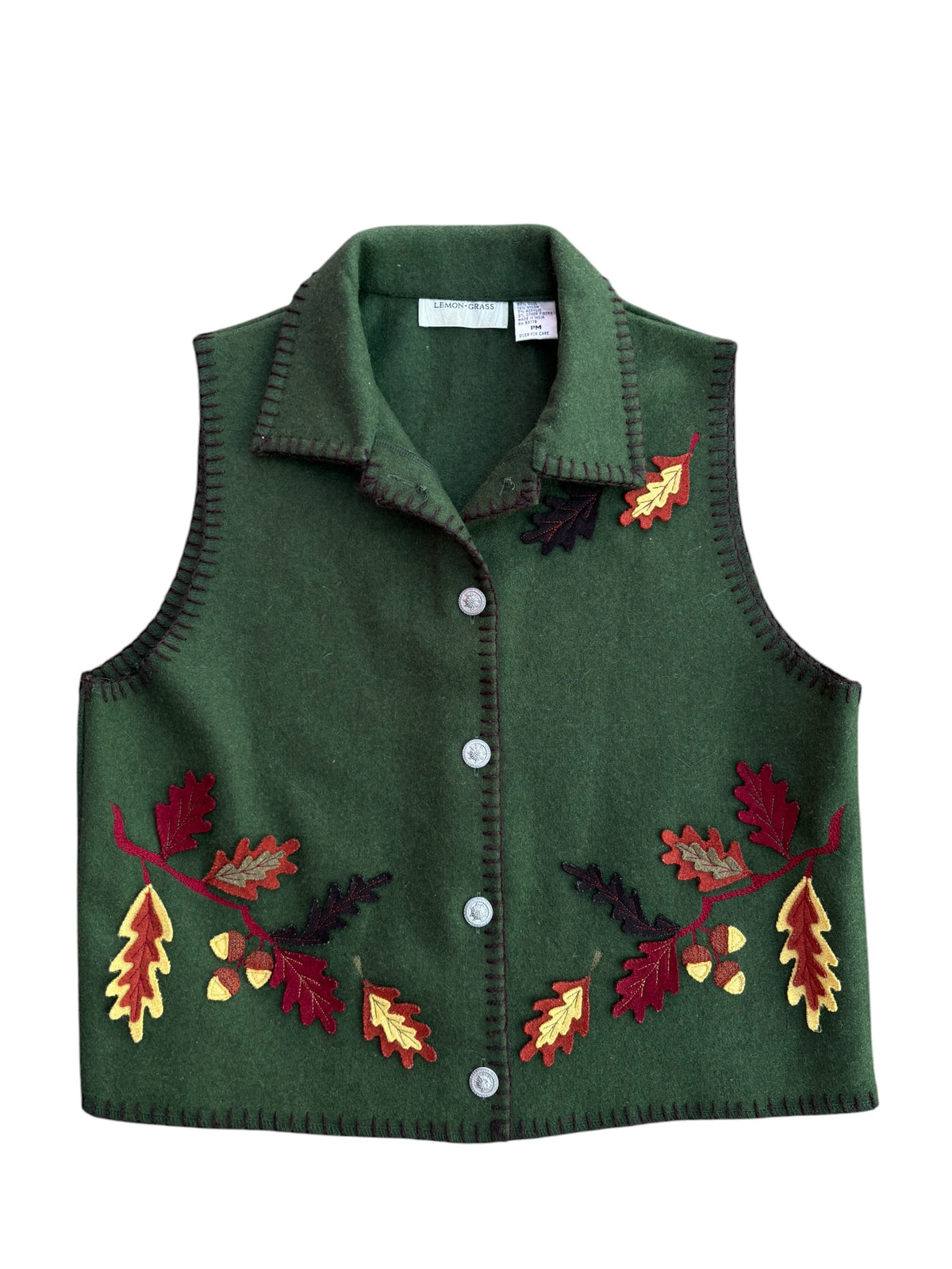 green lemon grass felt button vest, pm