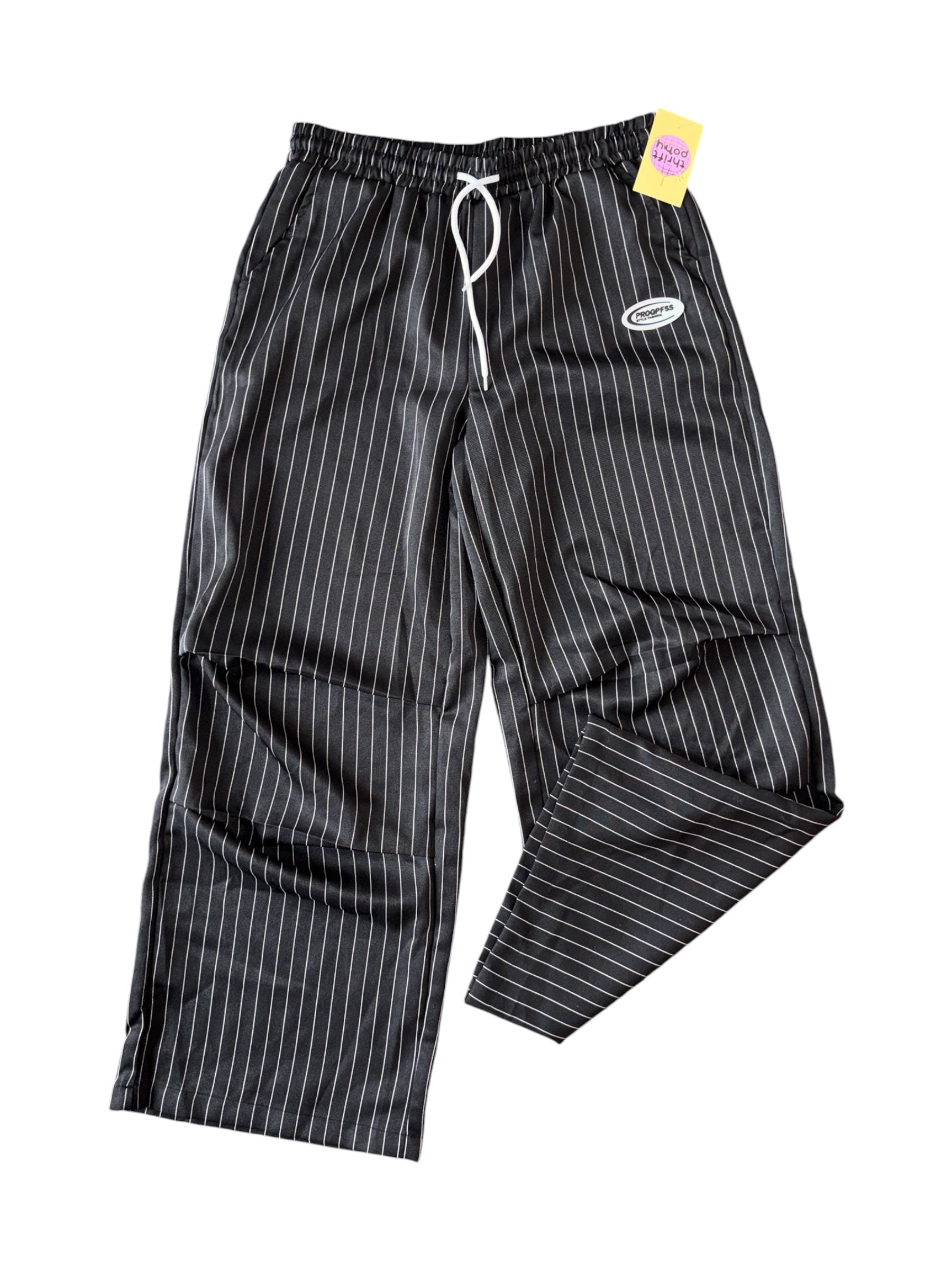 black shein striped pull on pants, L