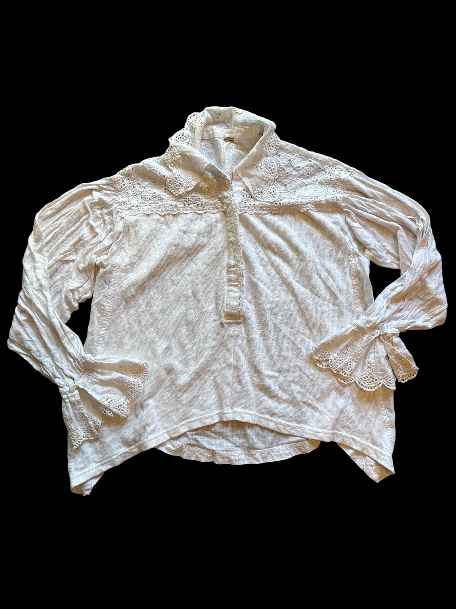 white free people eyelet collar button blouse, xs