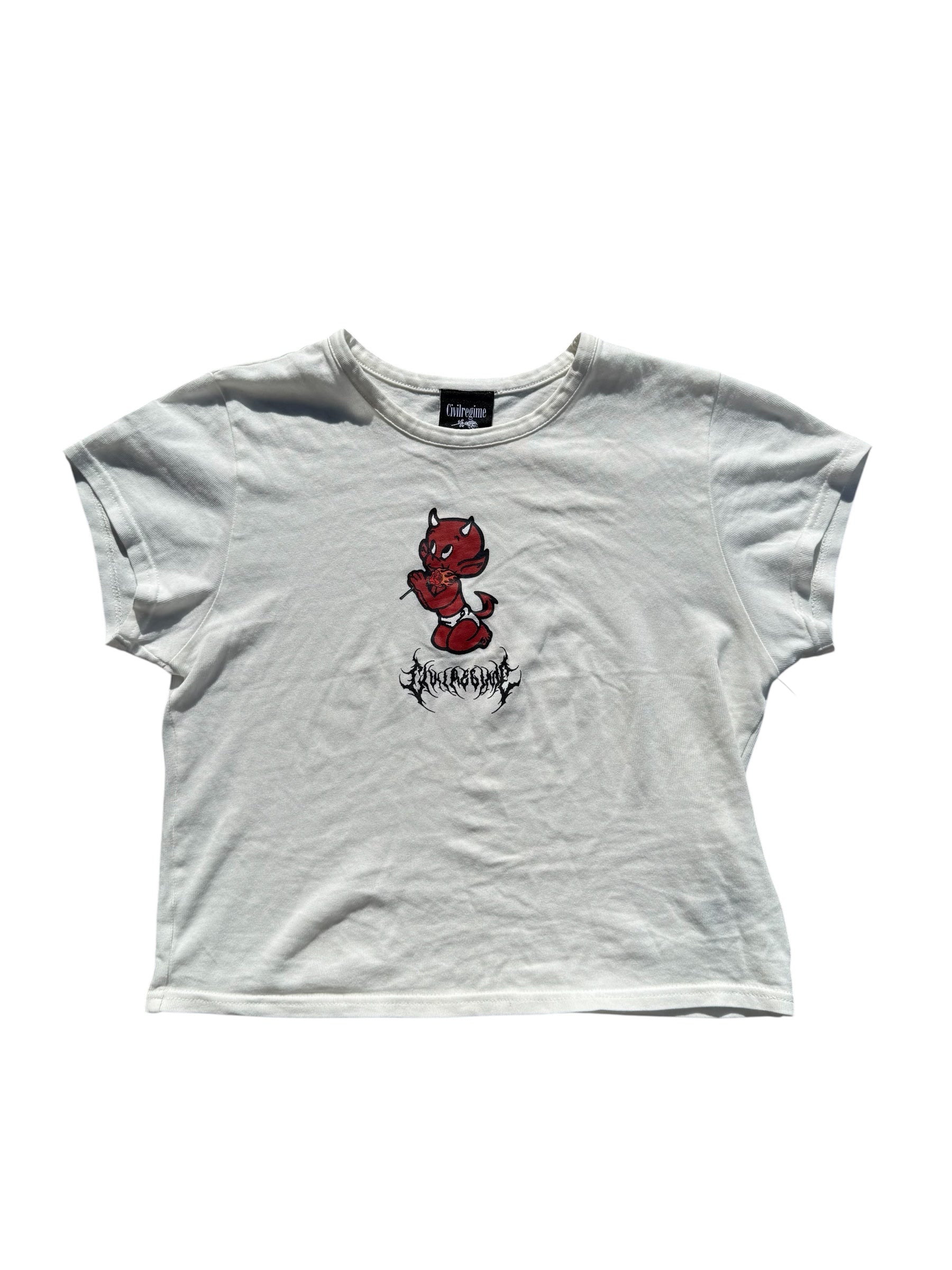 White red Civilregime Devil baby cropped tee, XL