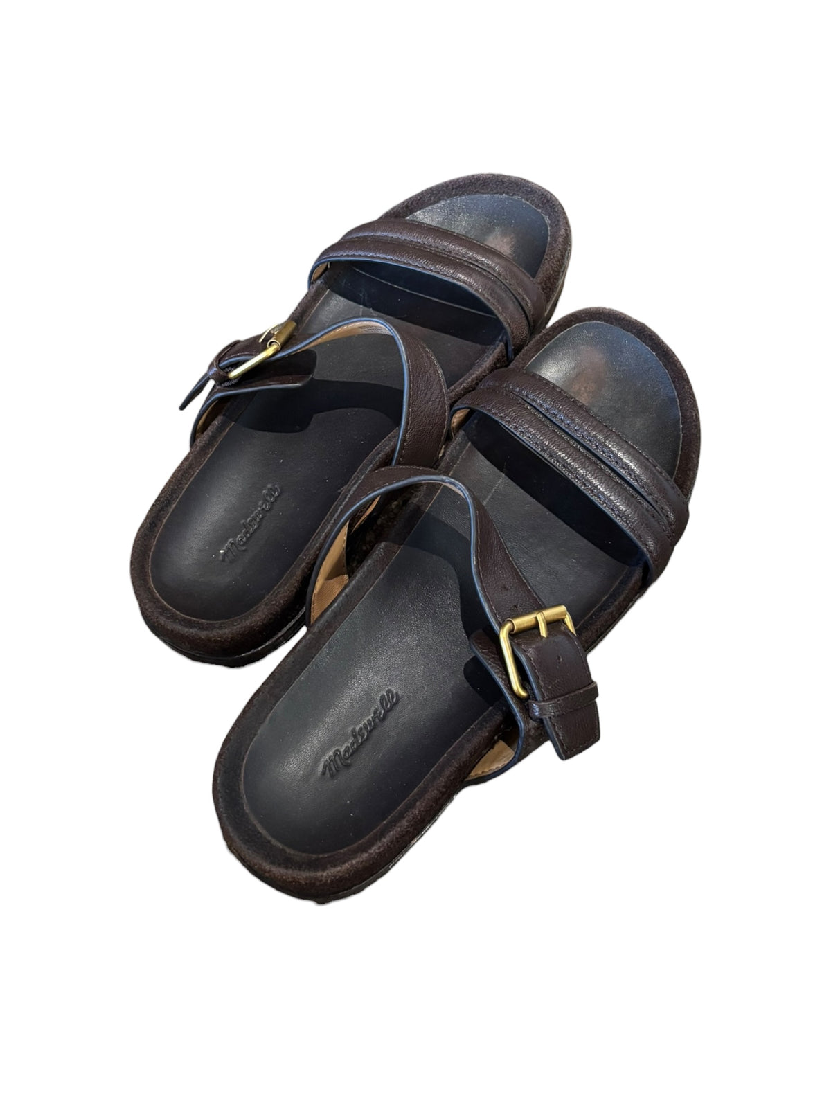 brown madewell leather slide sandals, 8.5