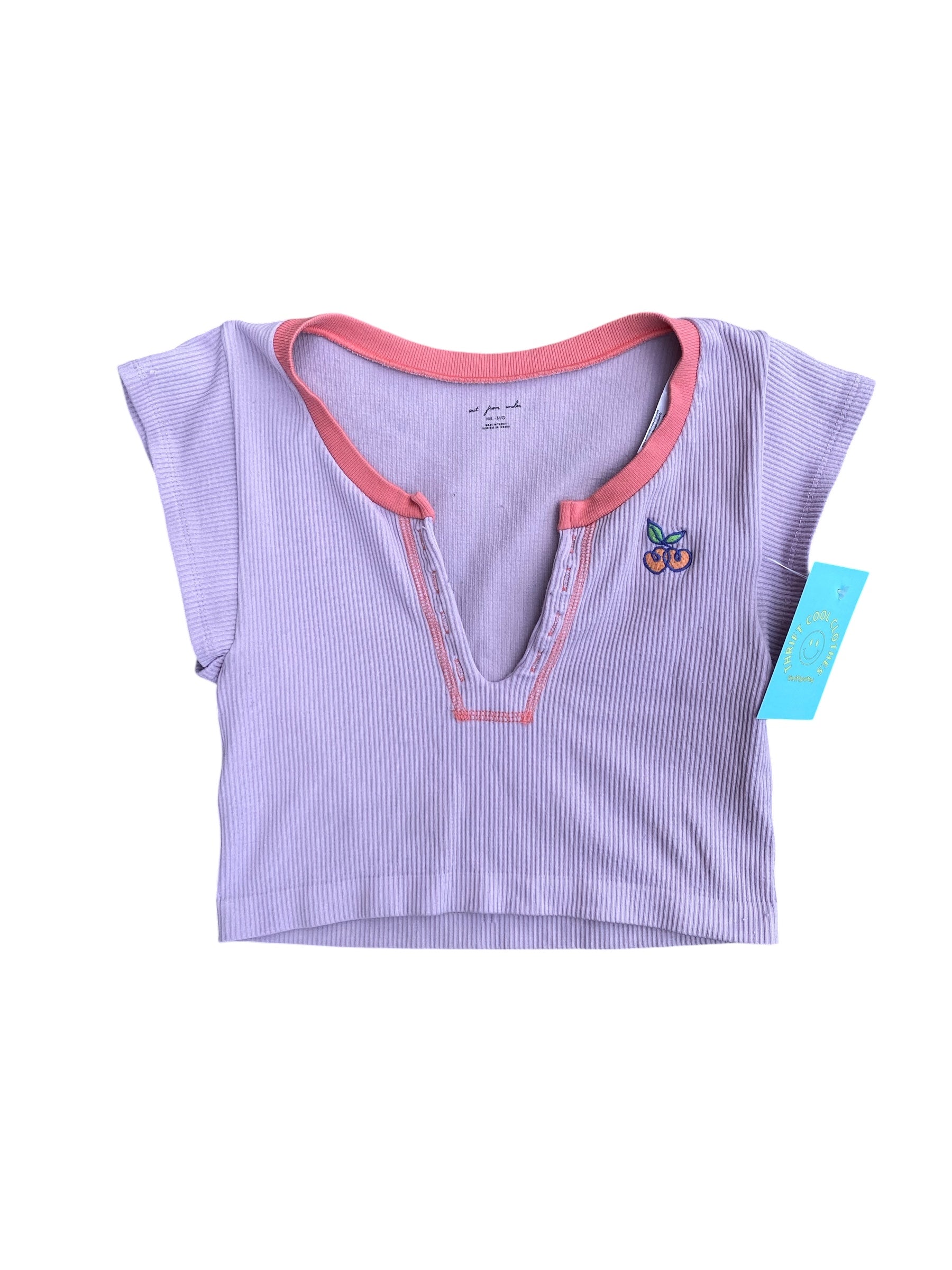 pink purple out from under ribbed crop ss top, m/l