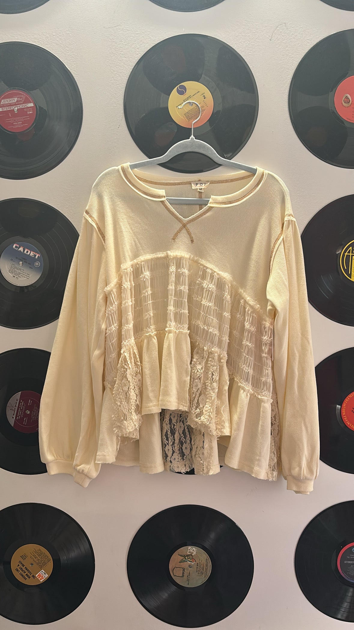 cream pol multi texture waffle knit sweater, m