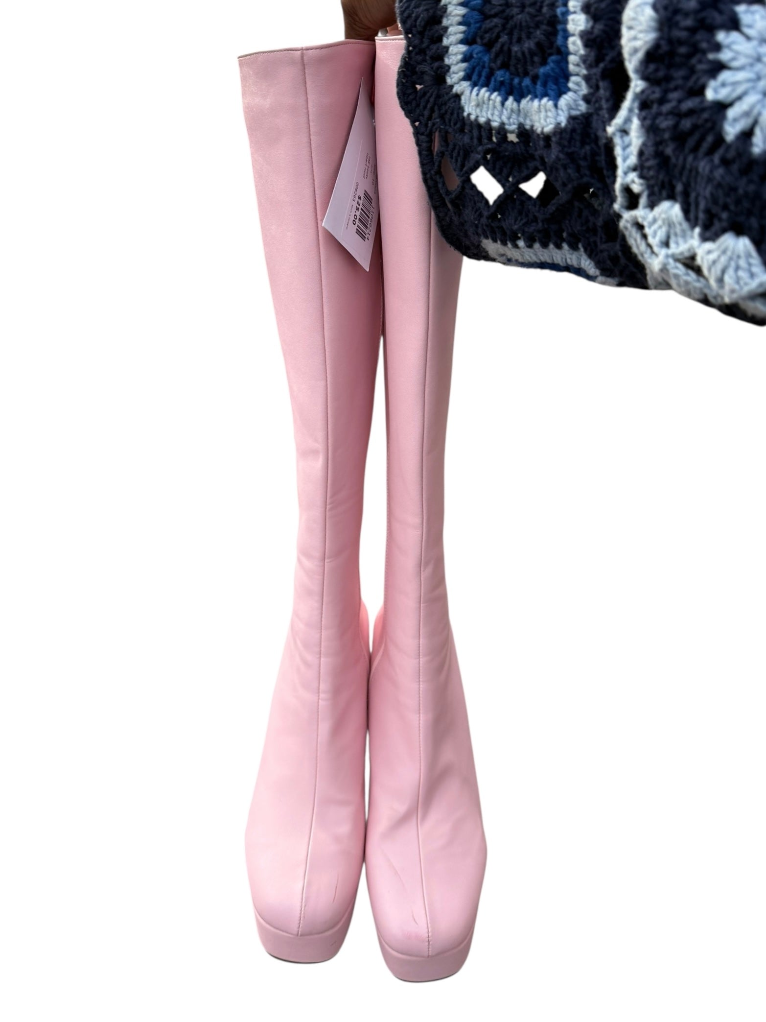 pink lamoda tall boots heart heel, 10 (fits like 9, very narrow calf!)