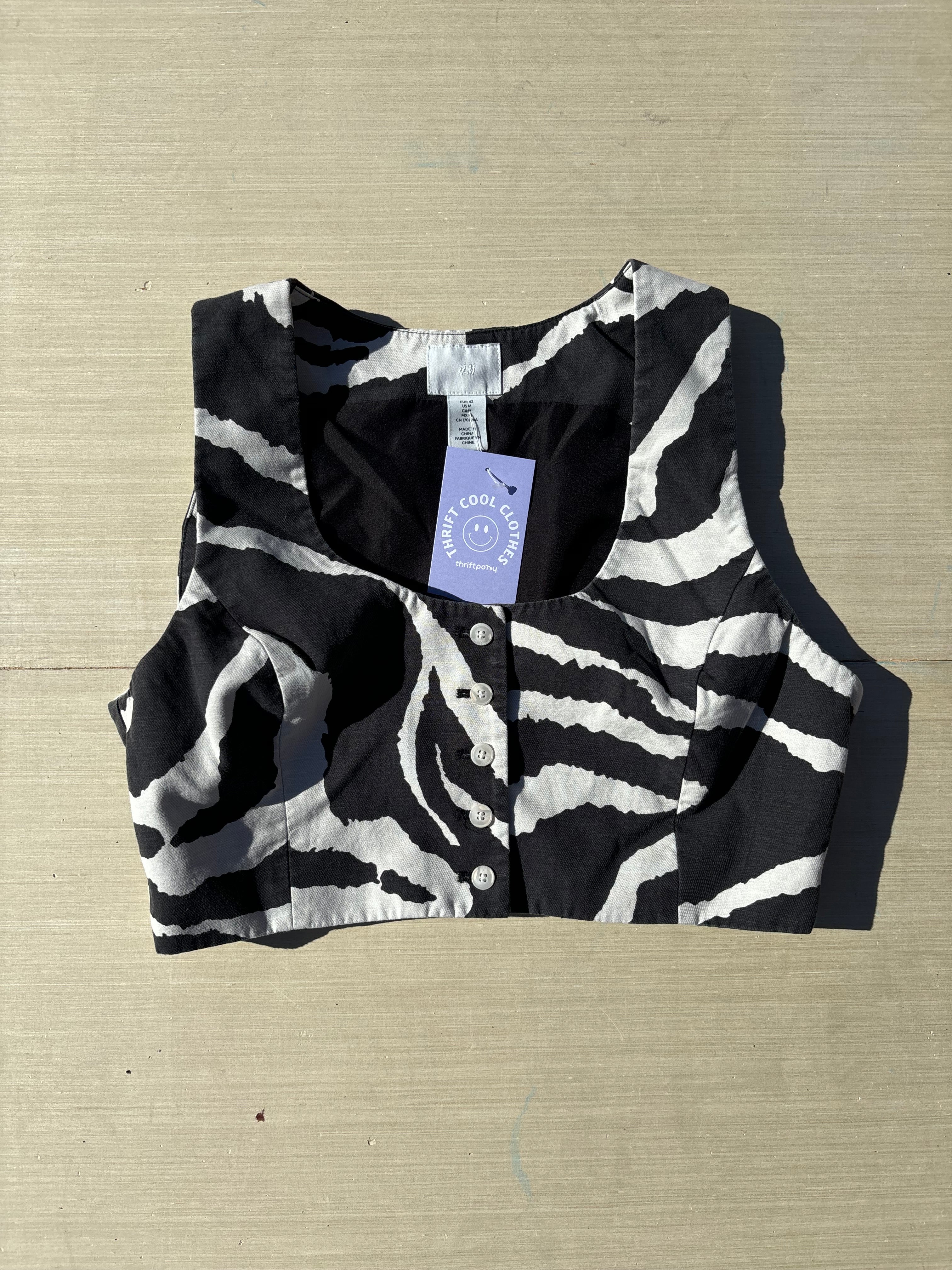 black white h&m animal print vest top, m