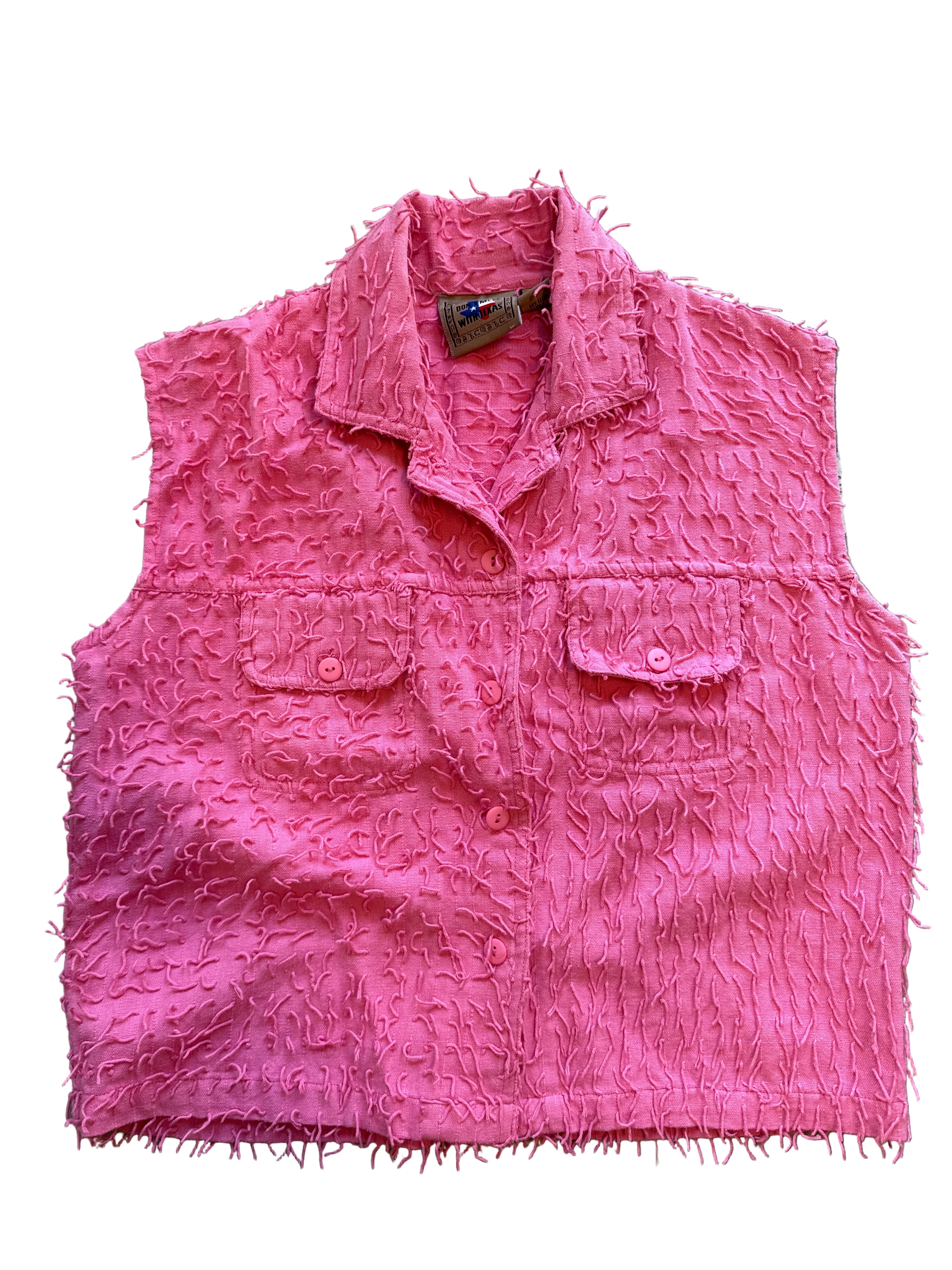 pink dont mess w texas fringe vest, L