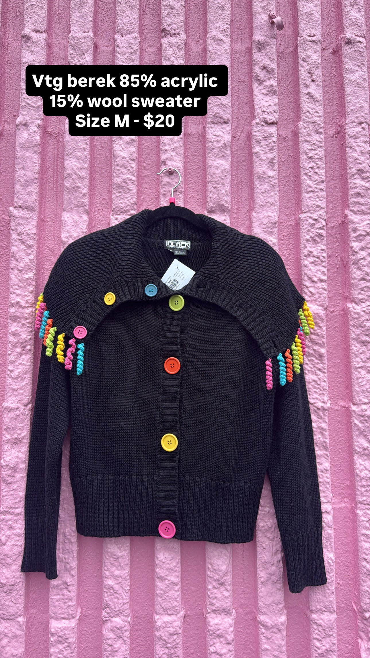 black pink blue berek big button curl cardigan, m