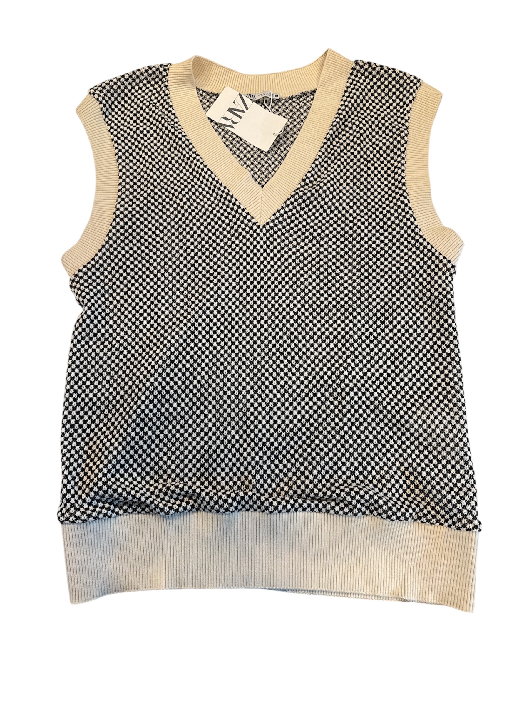 cream black zara nwt sweater vest, M