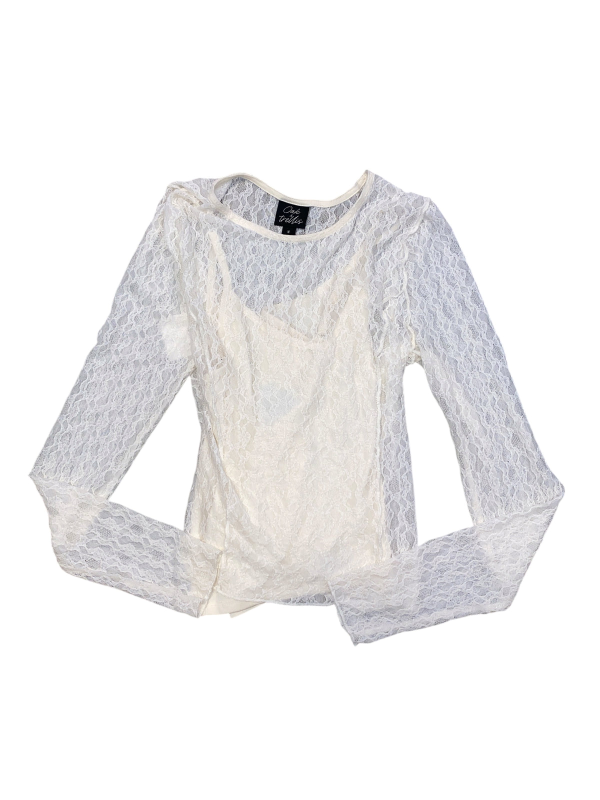 white orak and trellis lace layered ls, m