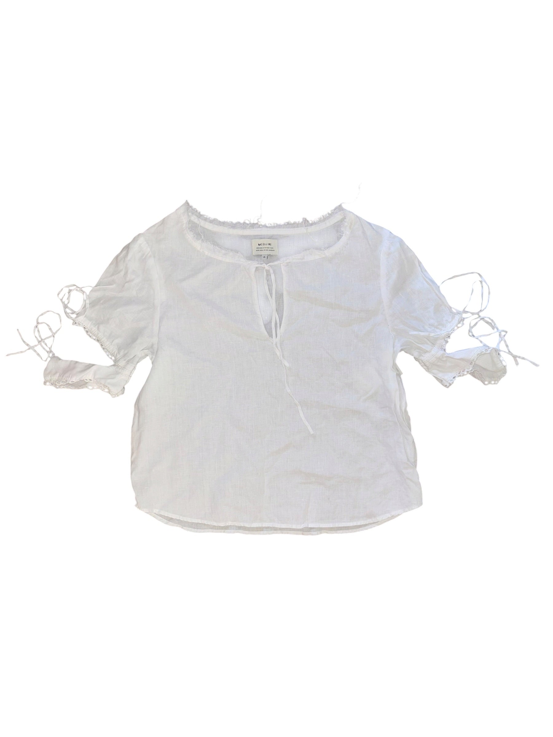 White Mcguire Pussybow ss blouse, L