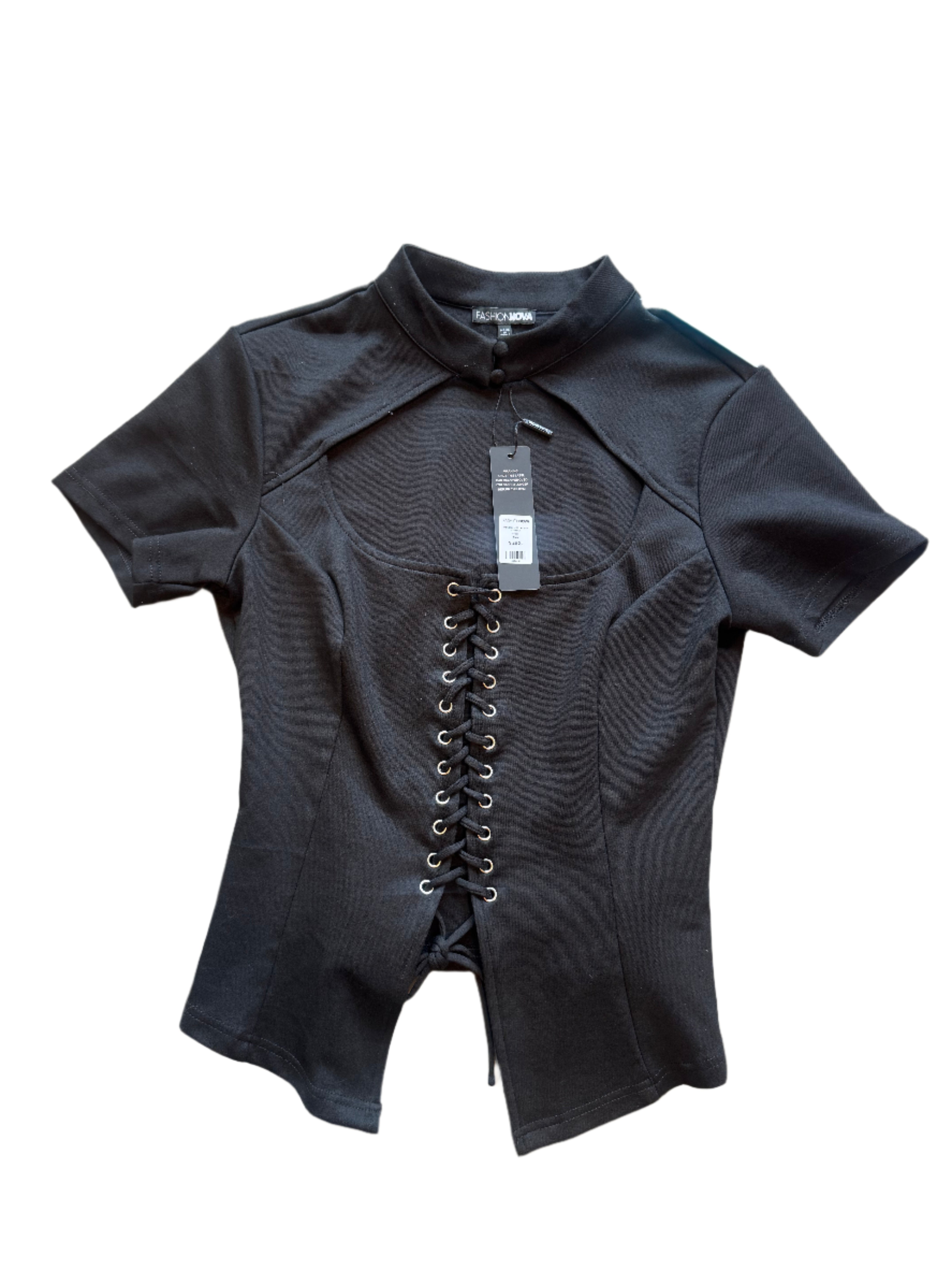black fashion nova nwt corset style collar top, xl