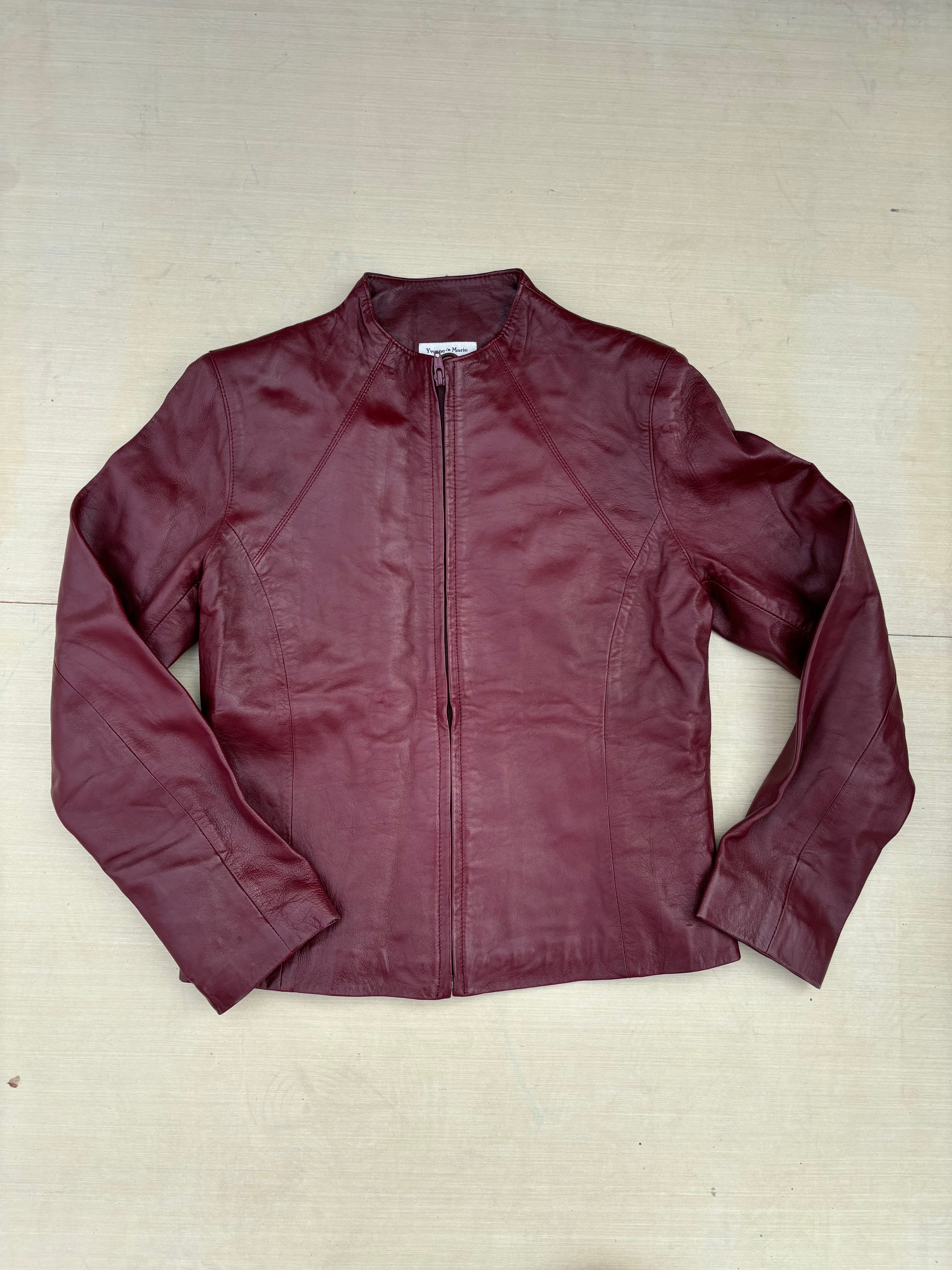 red yvonne marie zip up leather jacket, 4