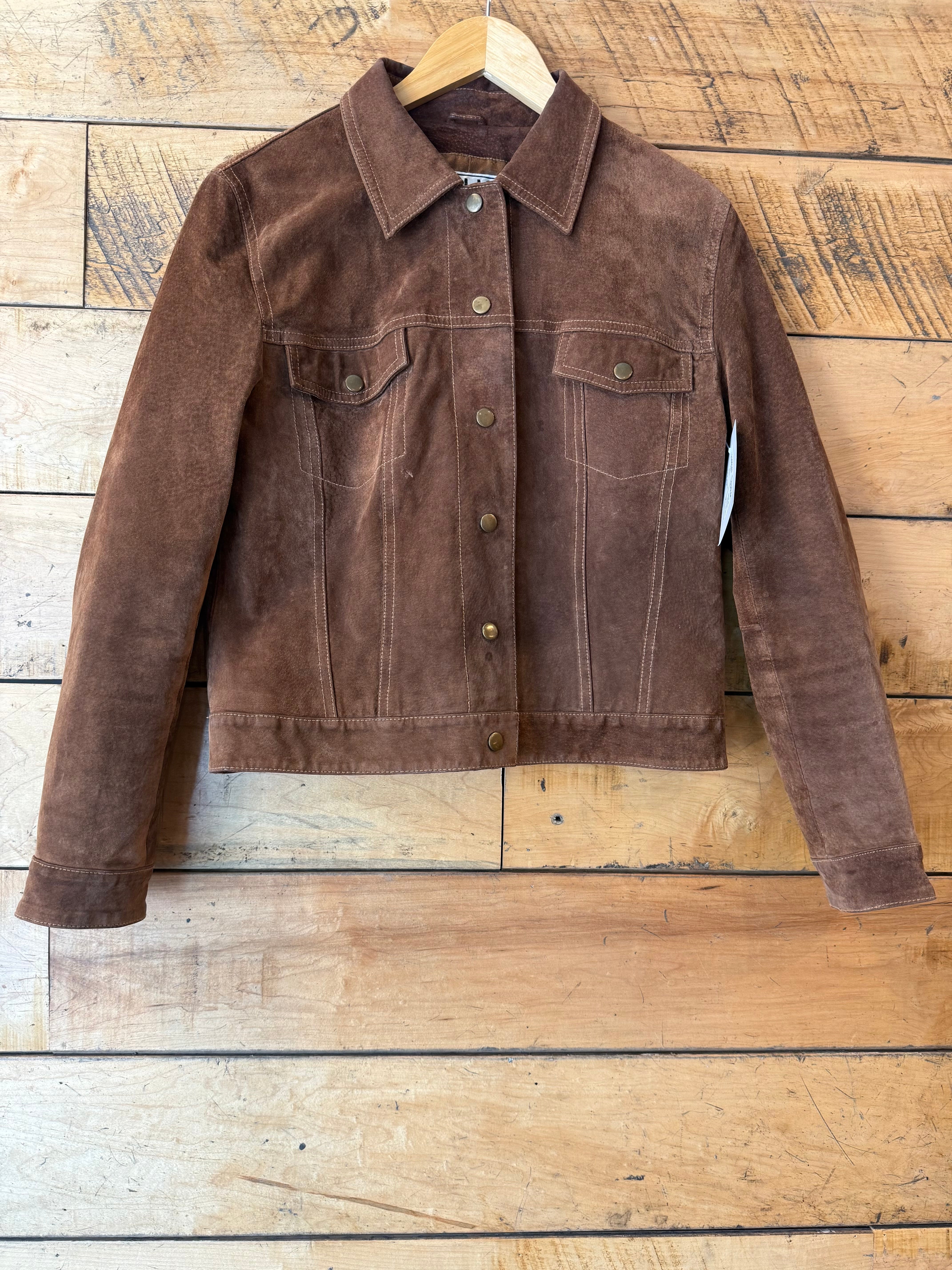 Brown Clio Leather cropped jacket, 8
