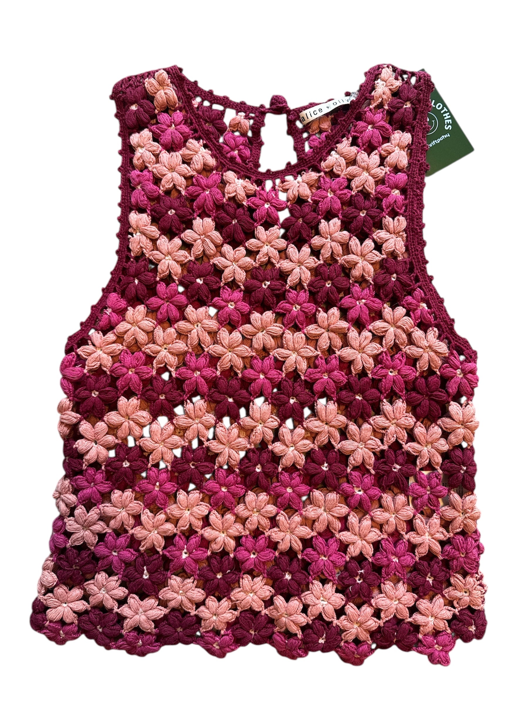 pink alice + olivia knit floral tank, m