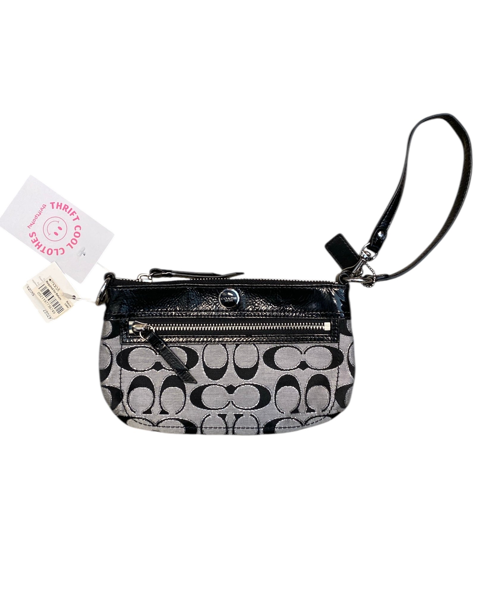 black gray silver coach deadstock branded wristlet