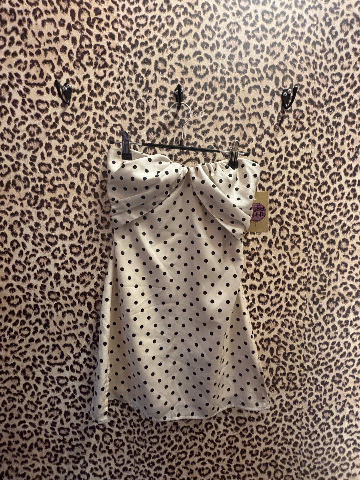 cream black princess polly polka dot strapless mini dress, 0