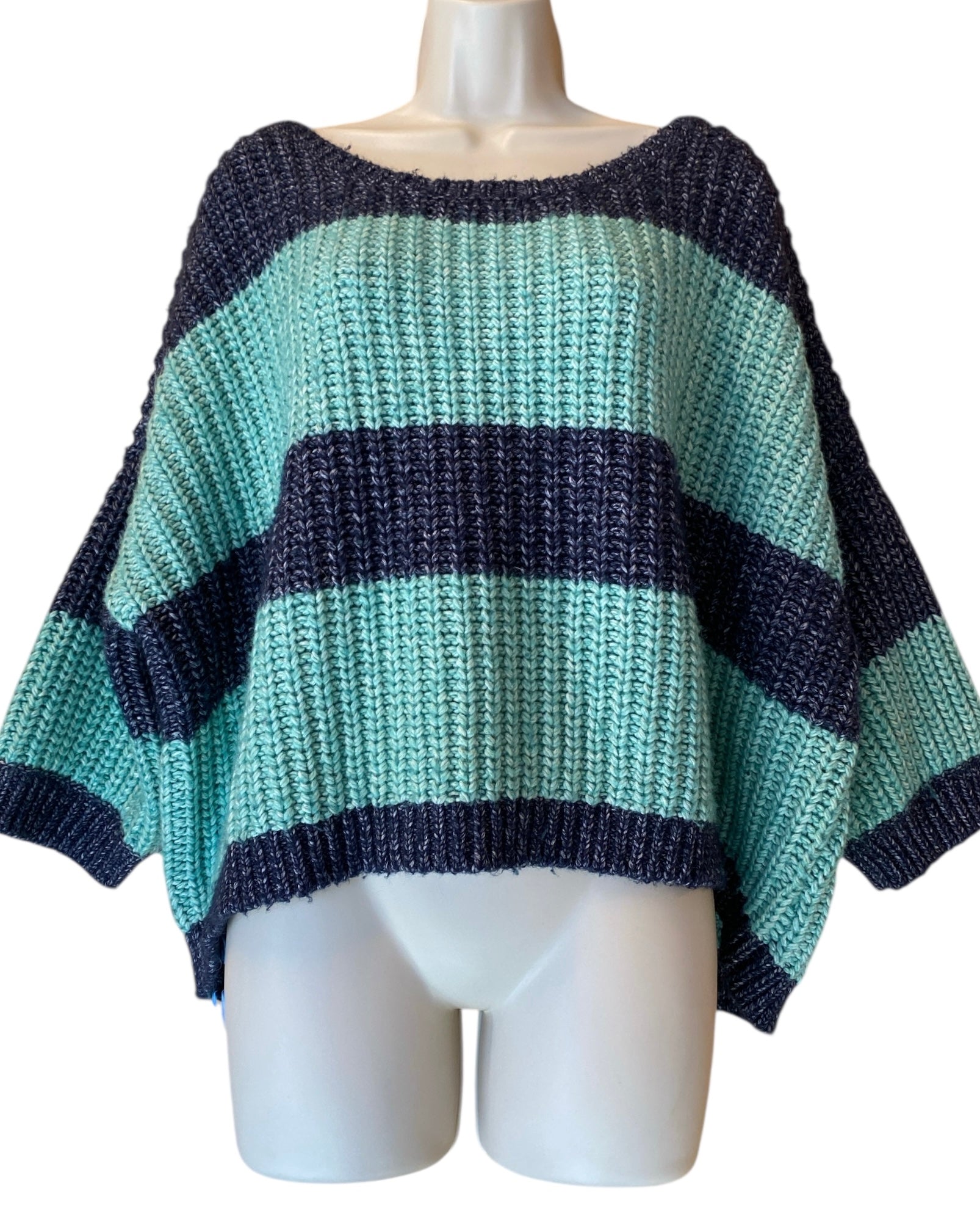 blue green victorias secret striped sweater, m