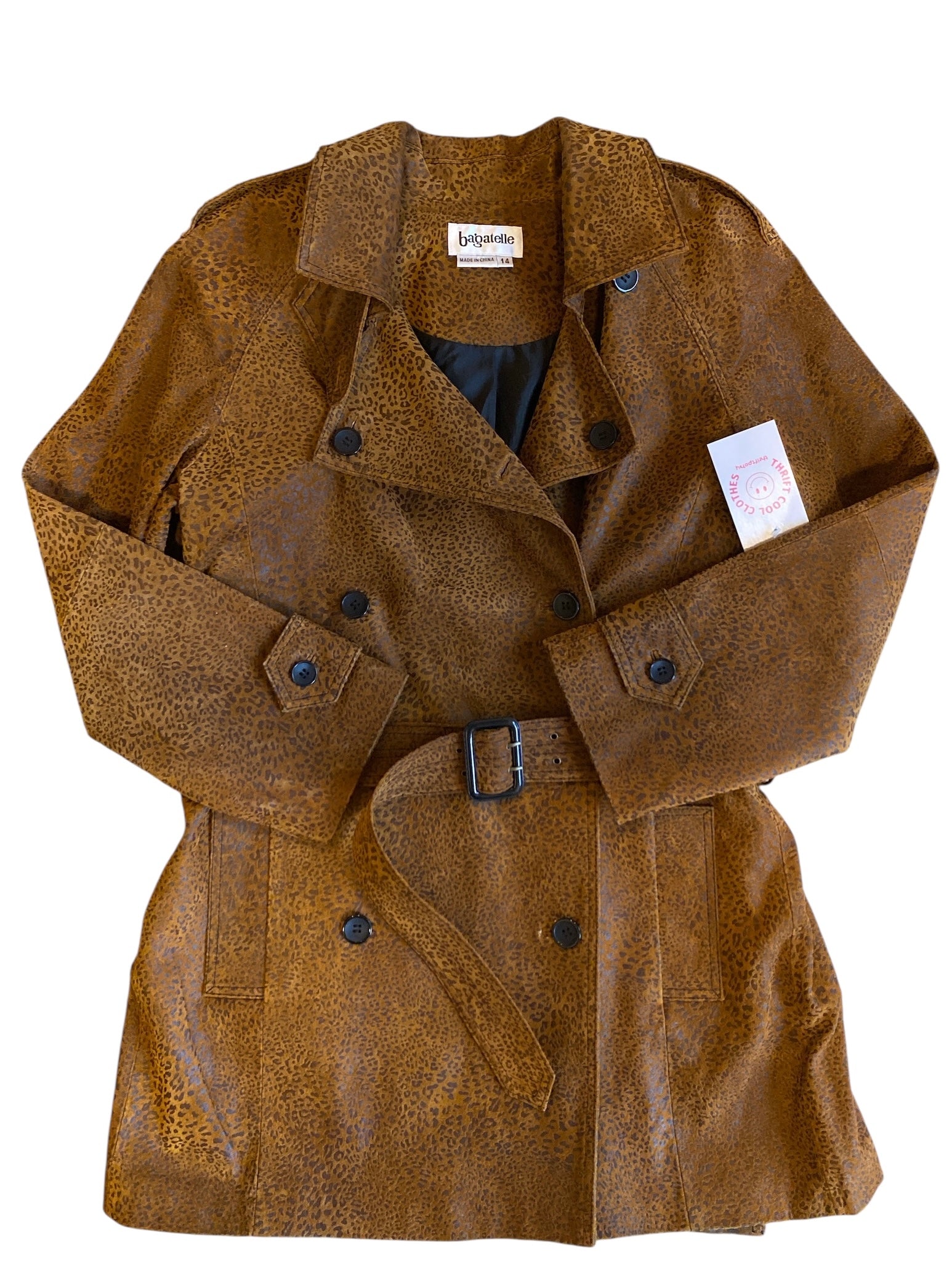 brown black bagatelle leather animal print trench coat, 14