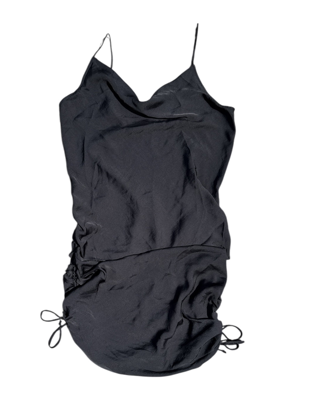 black free people cinched cowl neck tank dress, L