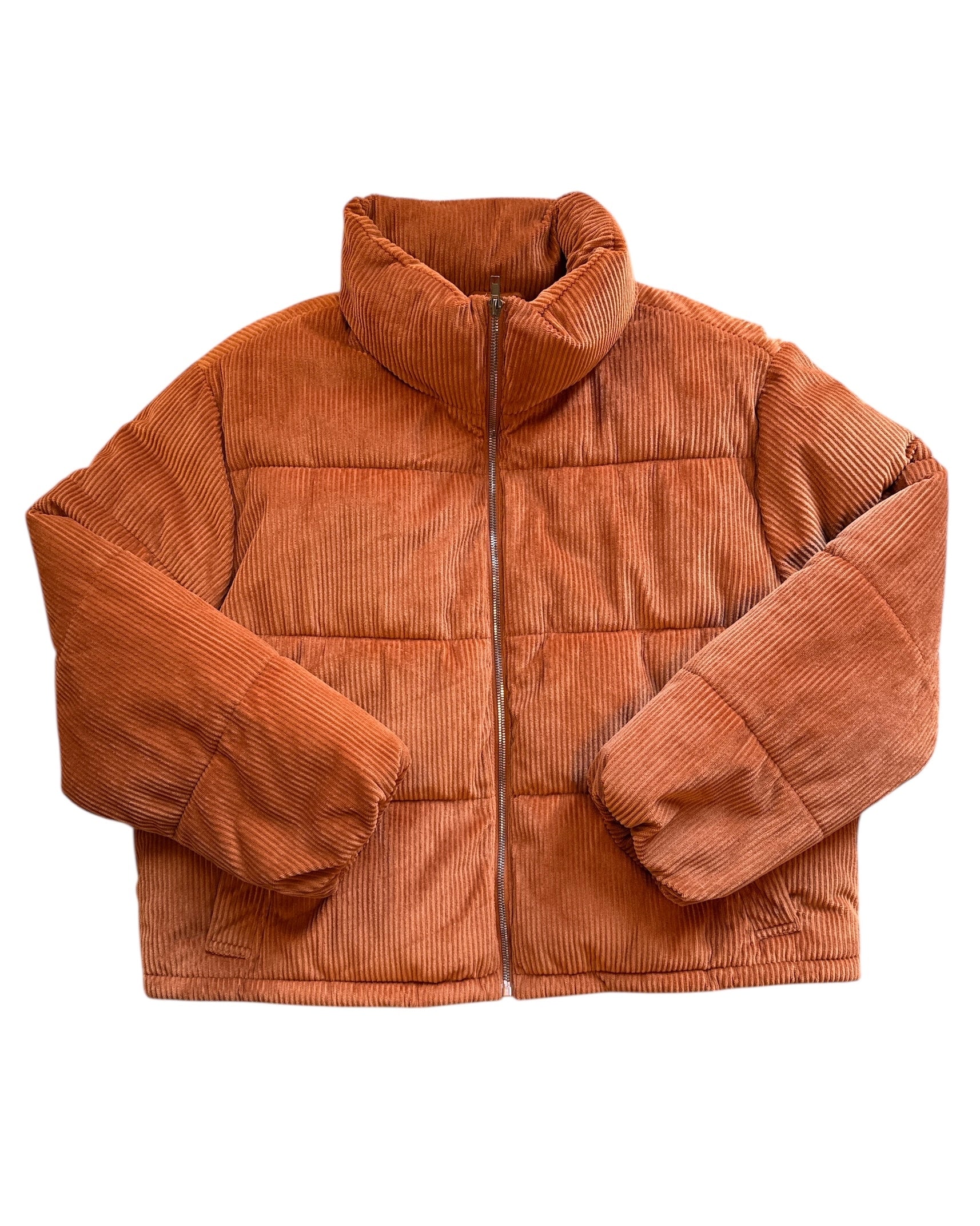 burnt orange collection b cord puffer jacket, XL