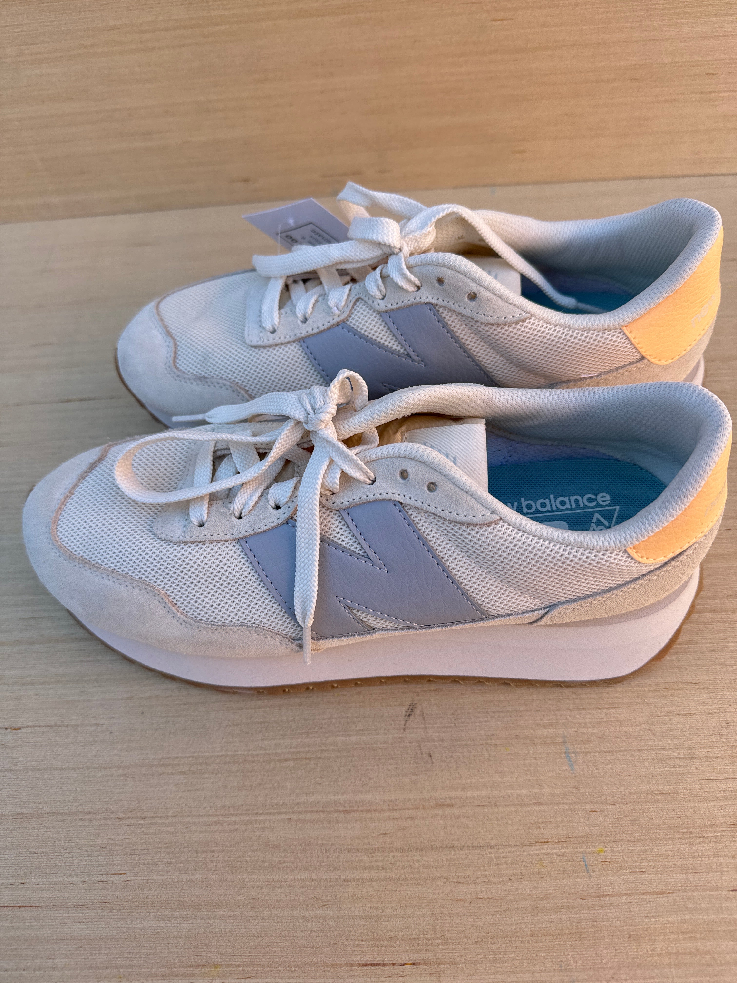 cream blue new balance 237 sneakers, 8 women’s