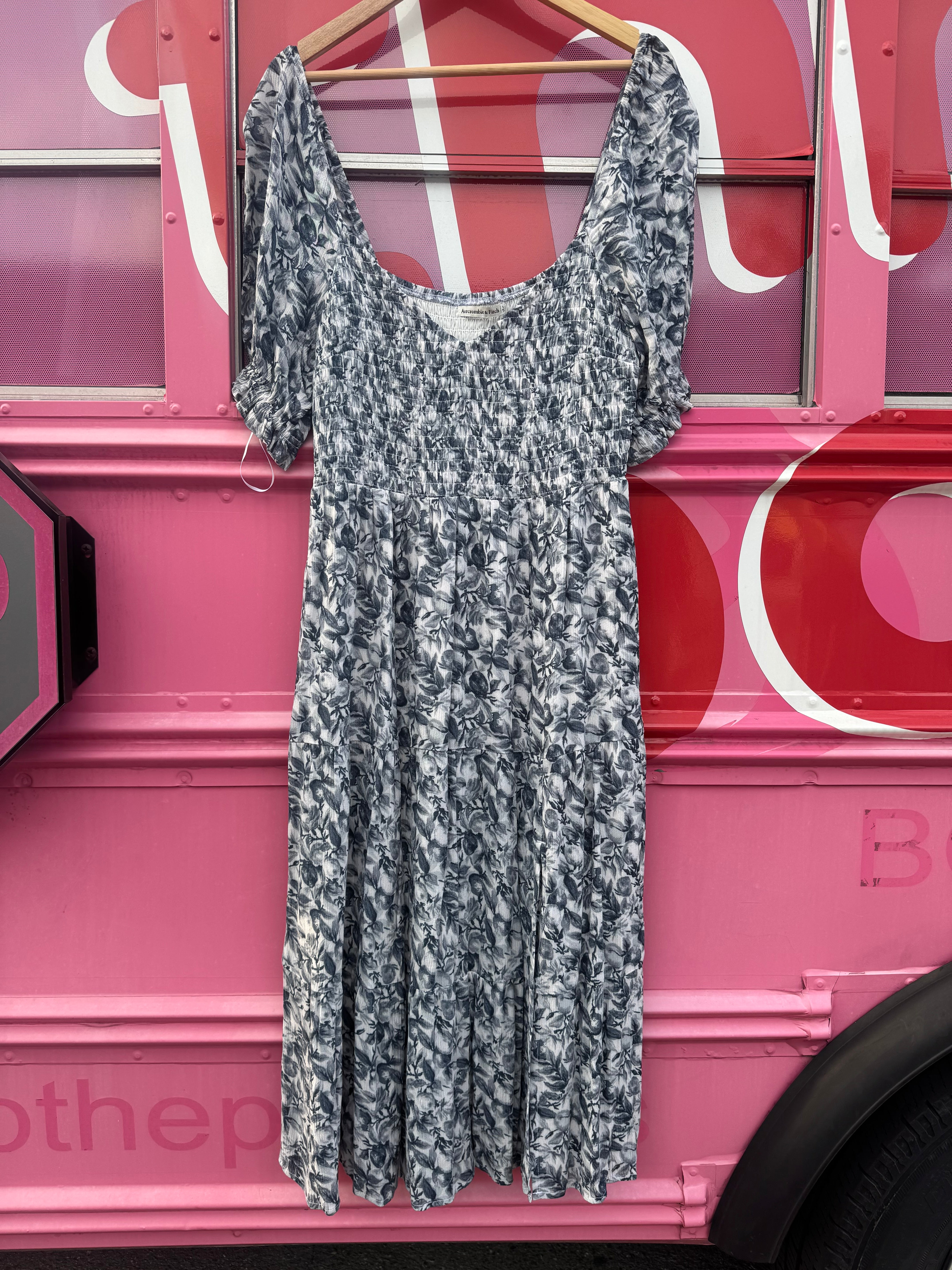 blue and white Abercrombie and fitch Pattern touched long dress, XL