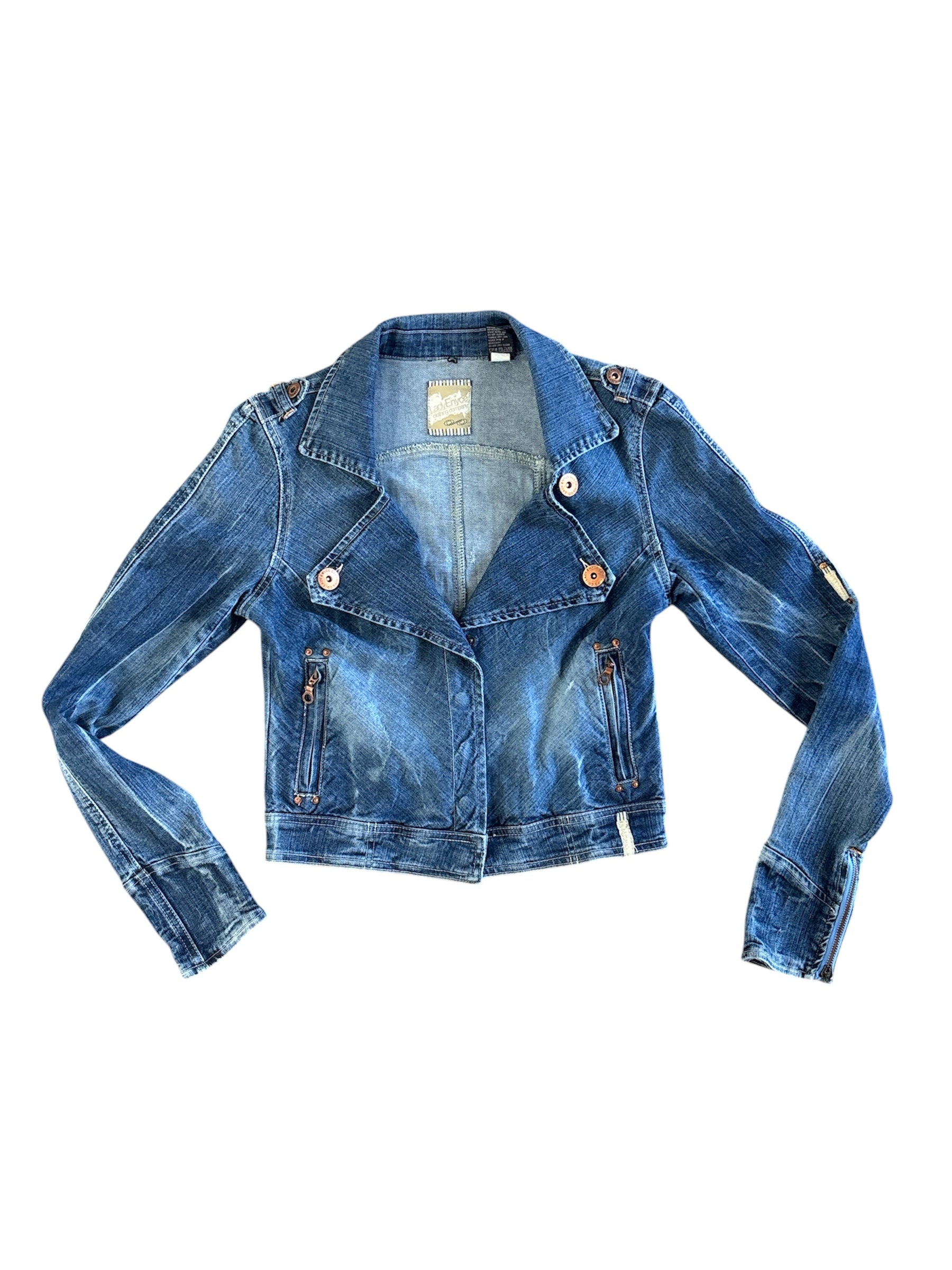 med wash enyce vtg moto denim jacket, M