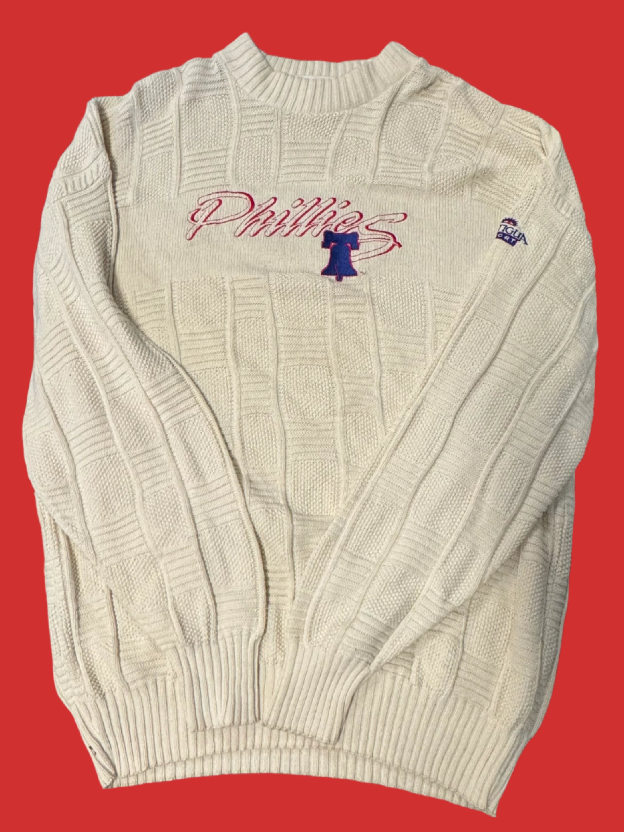 white antigua sport vtg phillies sweater, XL