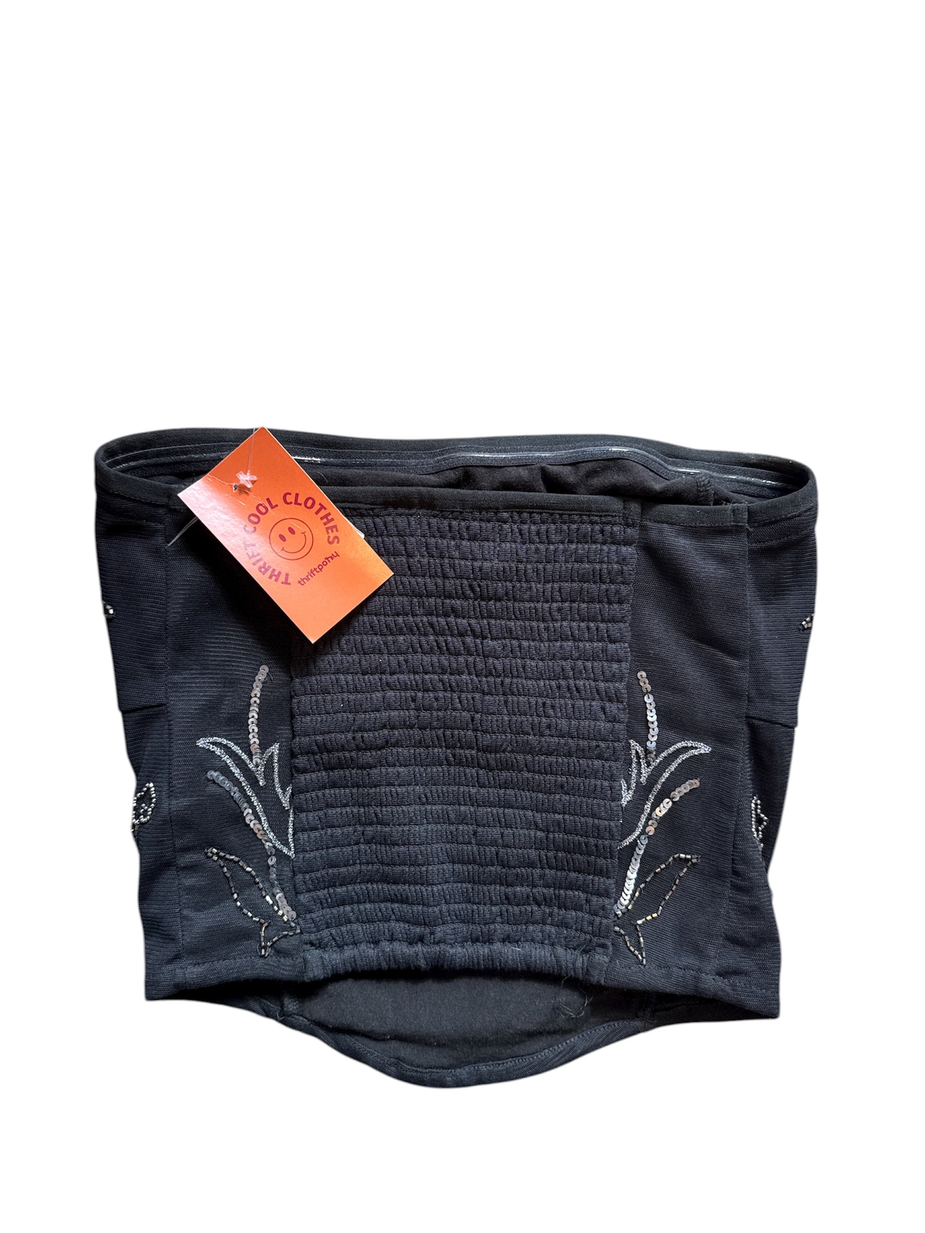Black silver Anthropologie Tube top w embroidery, S