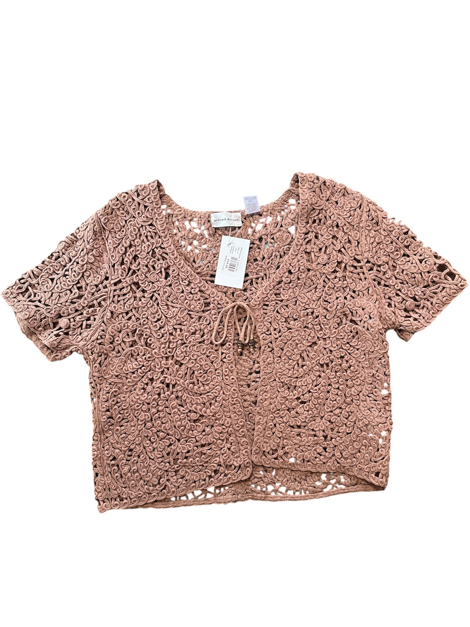 brown alfred dunner crochet ss cardigan, m