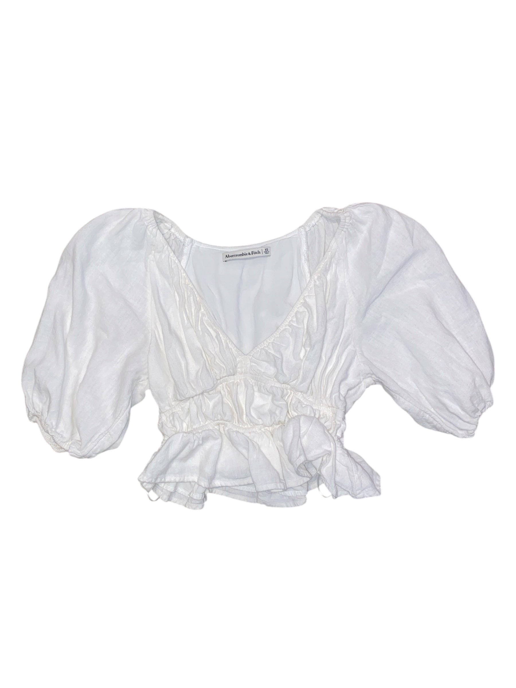 white abercrombie v neck peplum ss top, xs