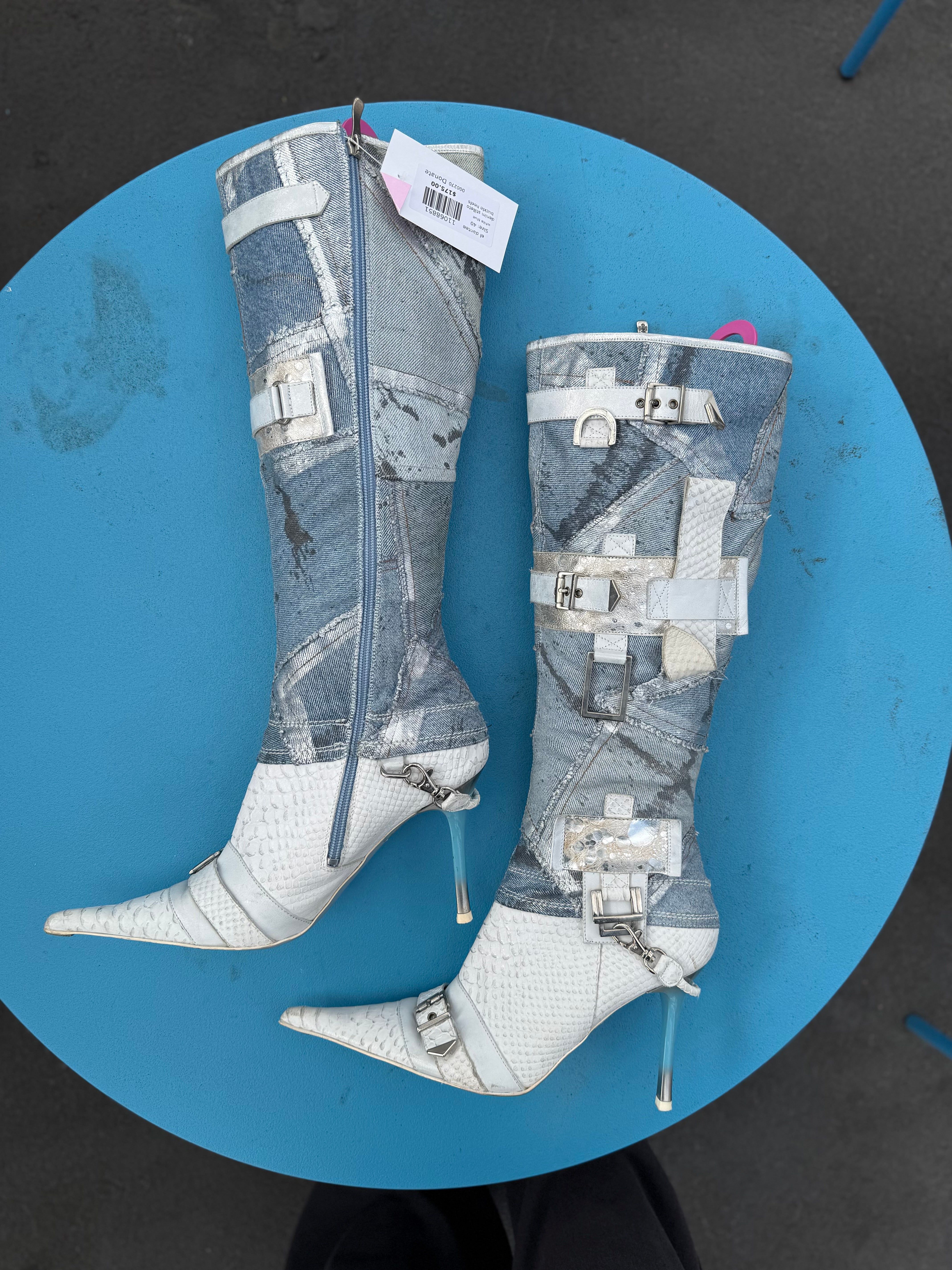 white blue el dantee denim stilleto buckle heels, 40 (fits like 8.5)