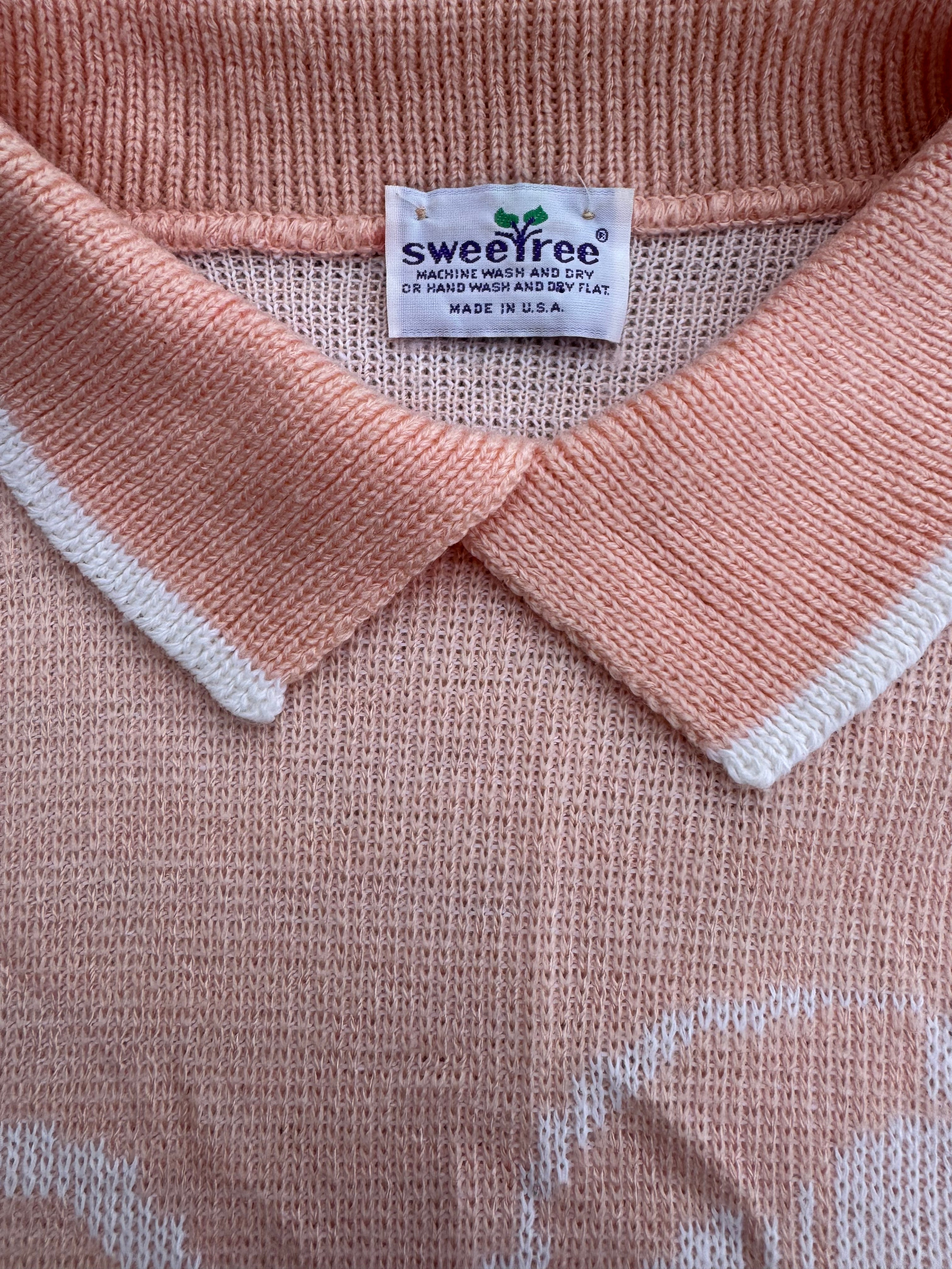 pink vtg white sweetree collared bow sweater, s
