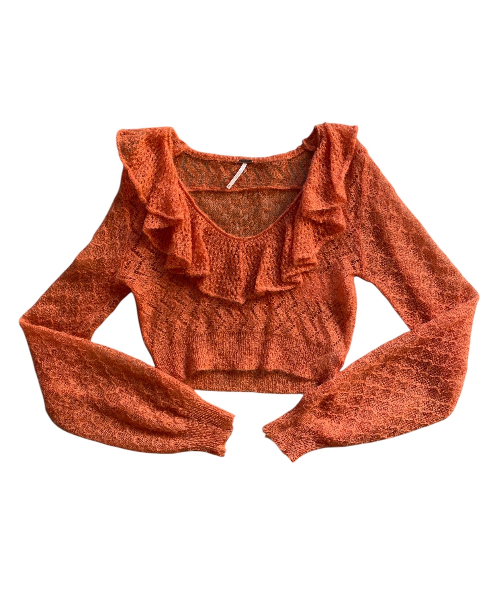 orange free people ots ruffle ls top, s