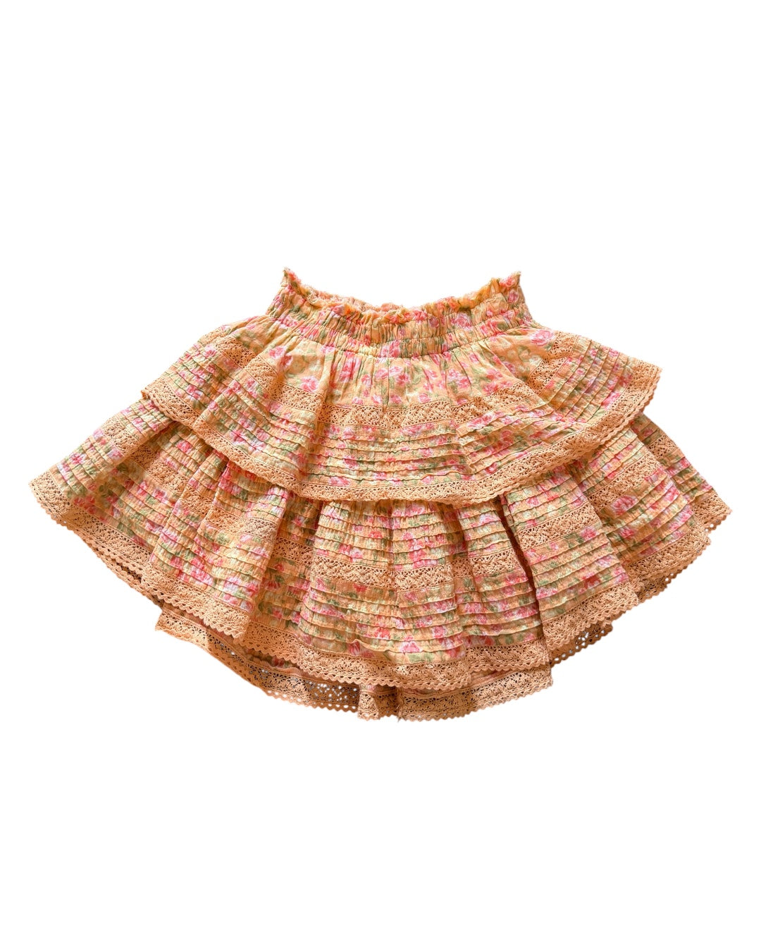 orange pink green Aerie tiered floral skirt, xs