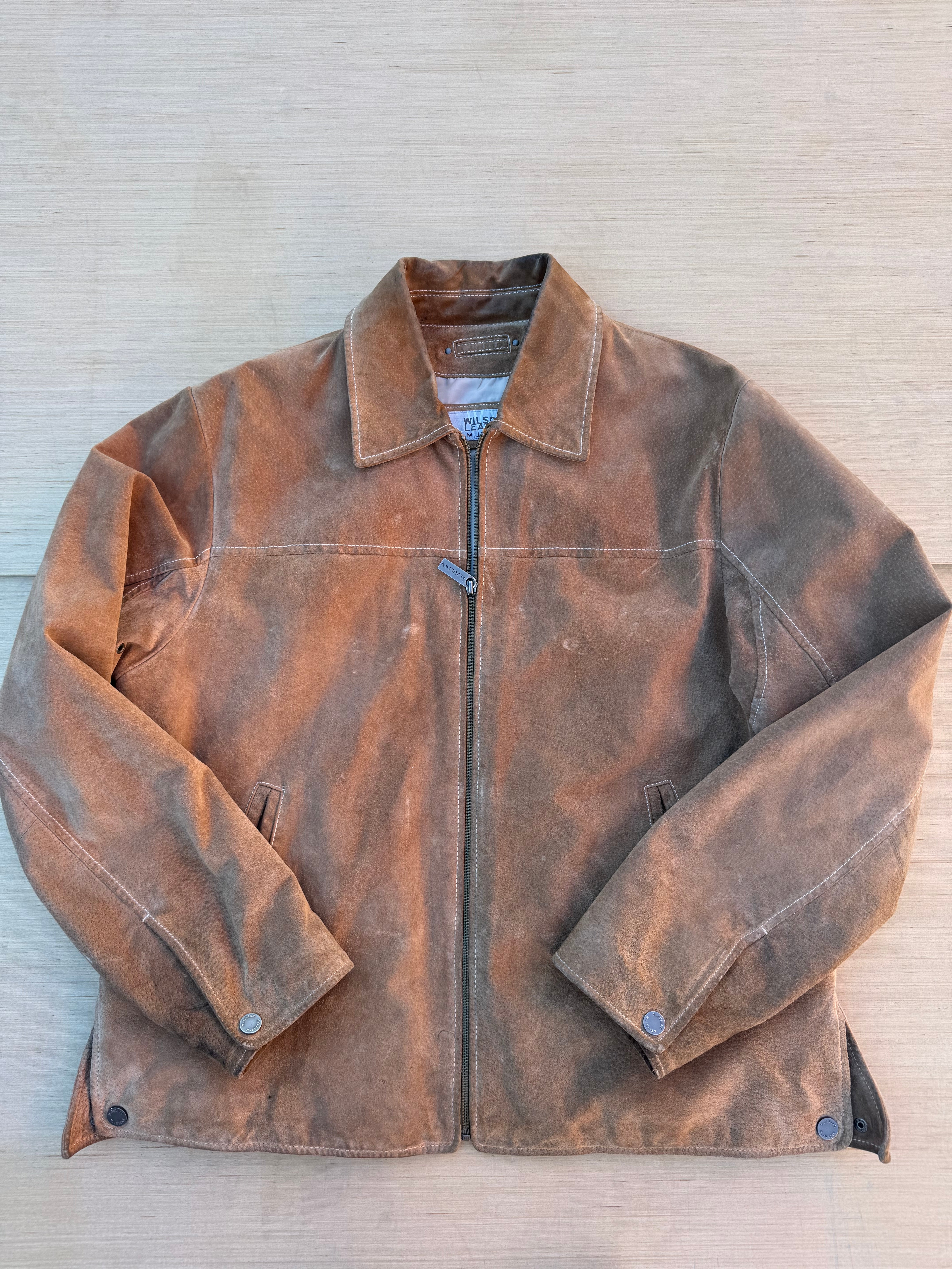 brown wilson leather zip up, L