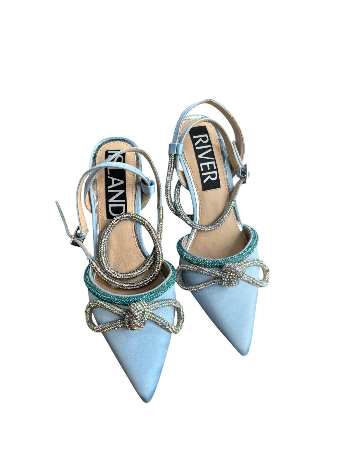 blue island sparkly bow pointy kitten heels, 37