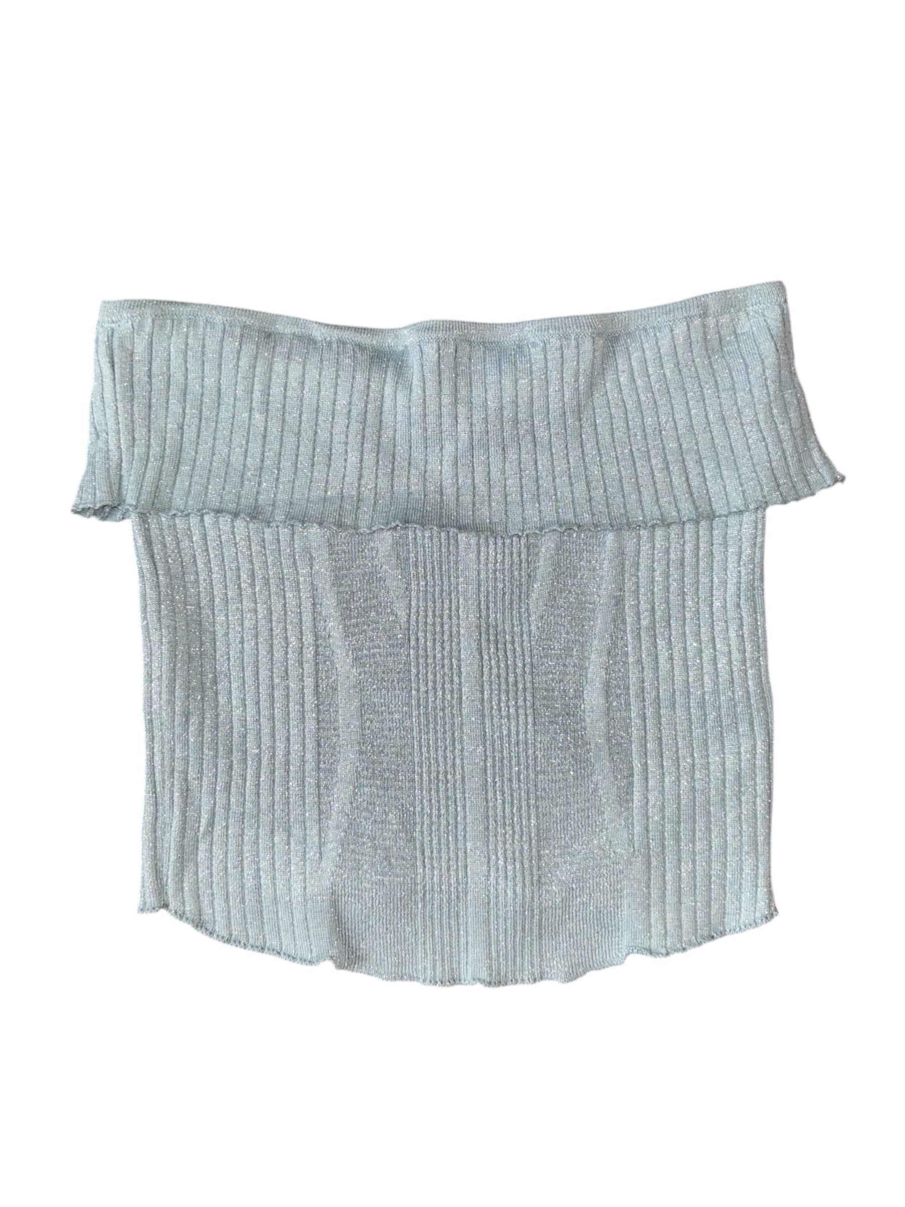 blue silence + noise knit metallic fold over tube top, L