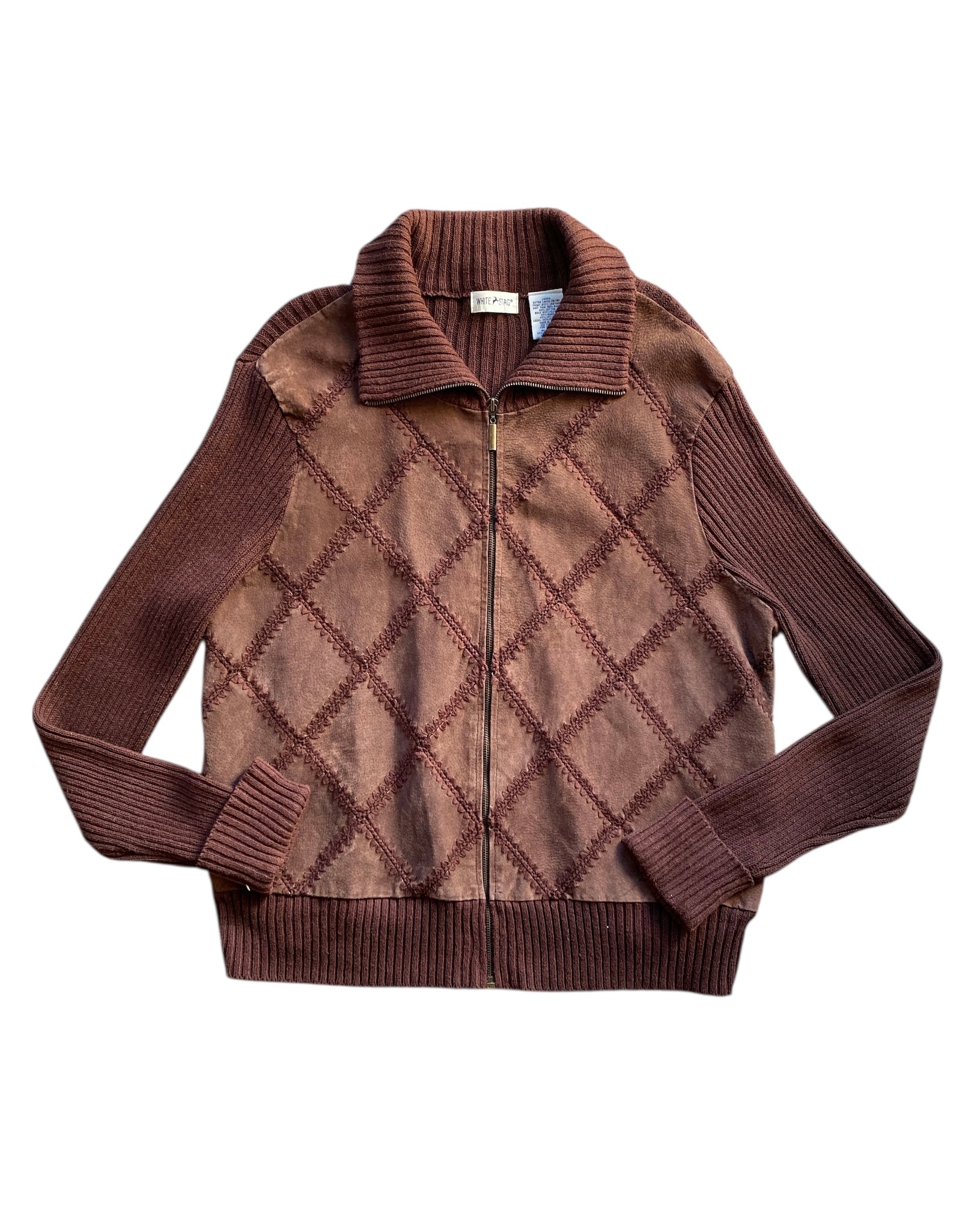brown white stag leather sweater combo, xl