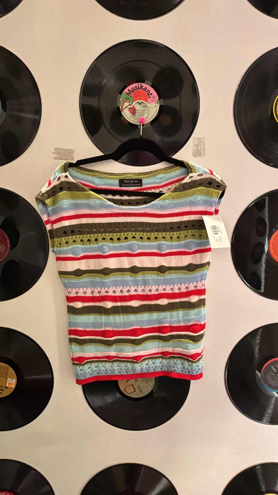 red green kiwi & co knit cutie striped ss, m